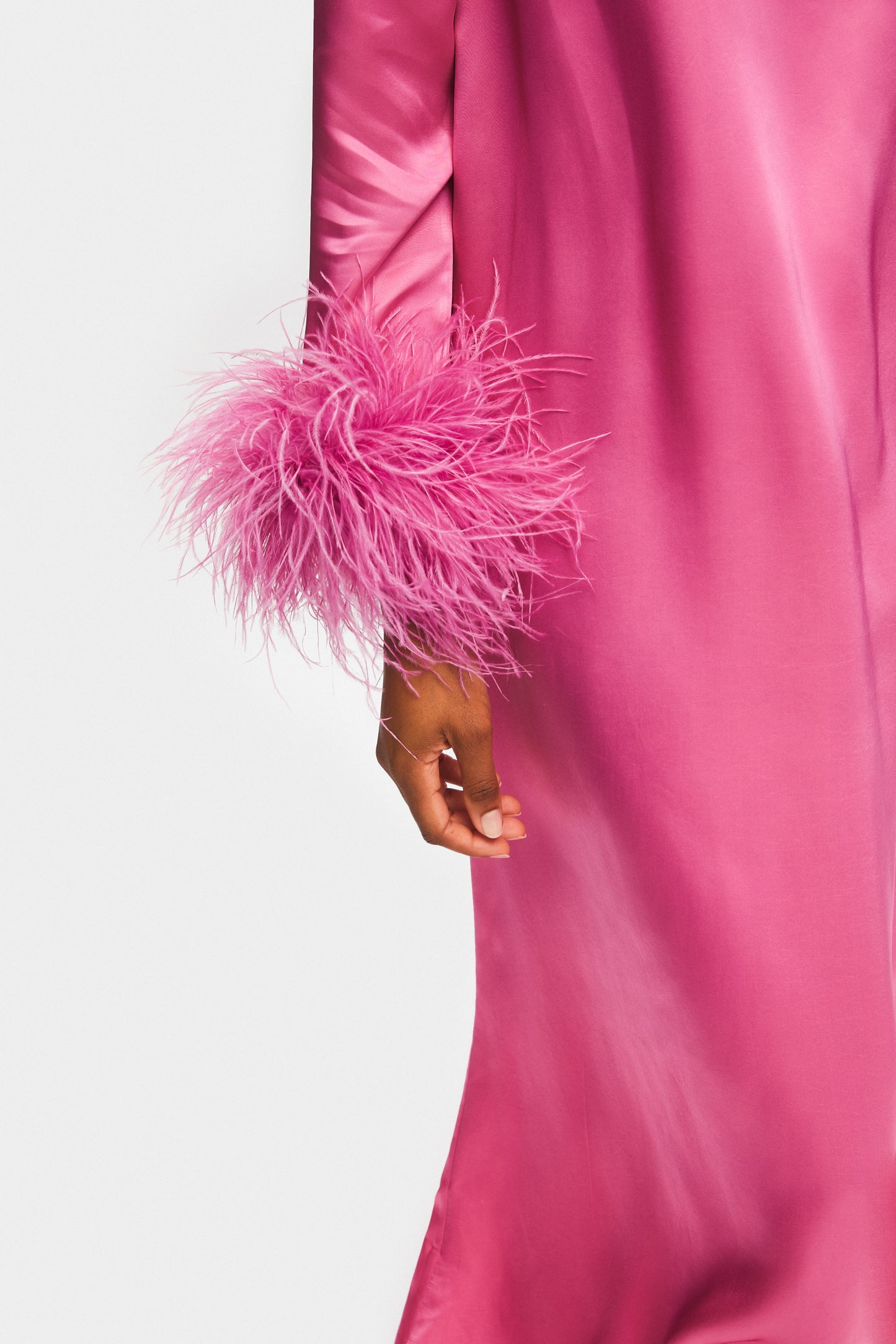 Suzi Maxi Dress with Detachable Feathers in Hot Pink