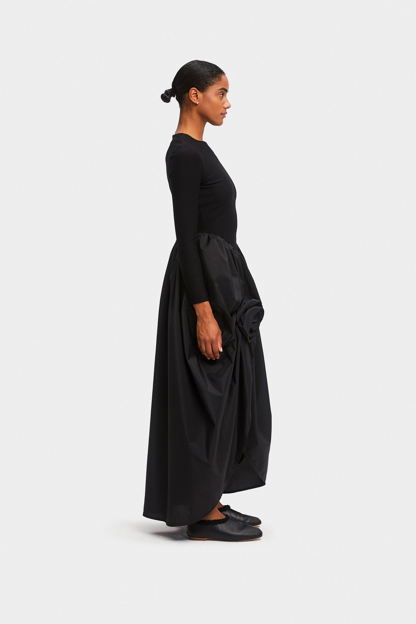 Aurora Maxi Dress with Rose Detail in Black