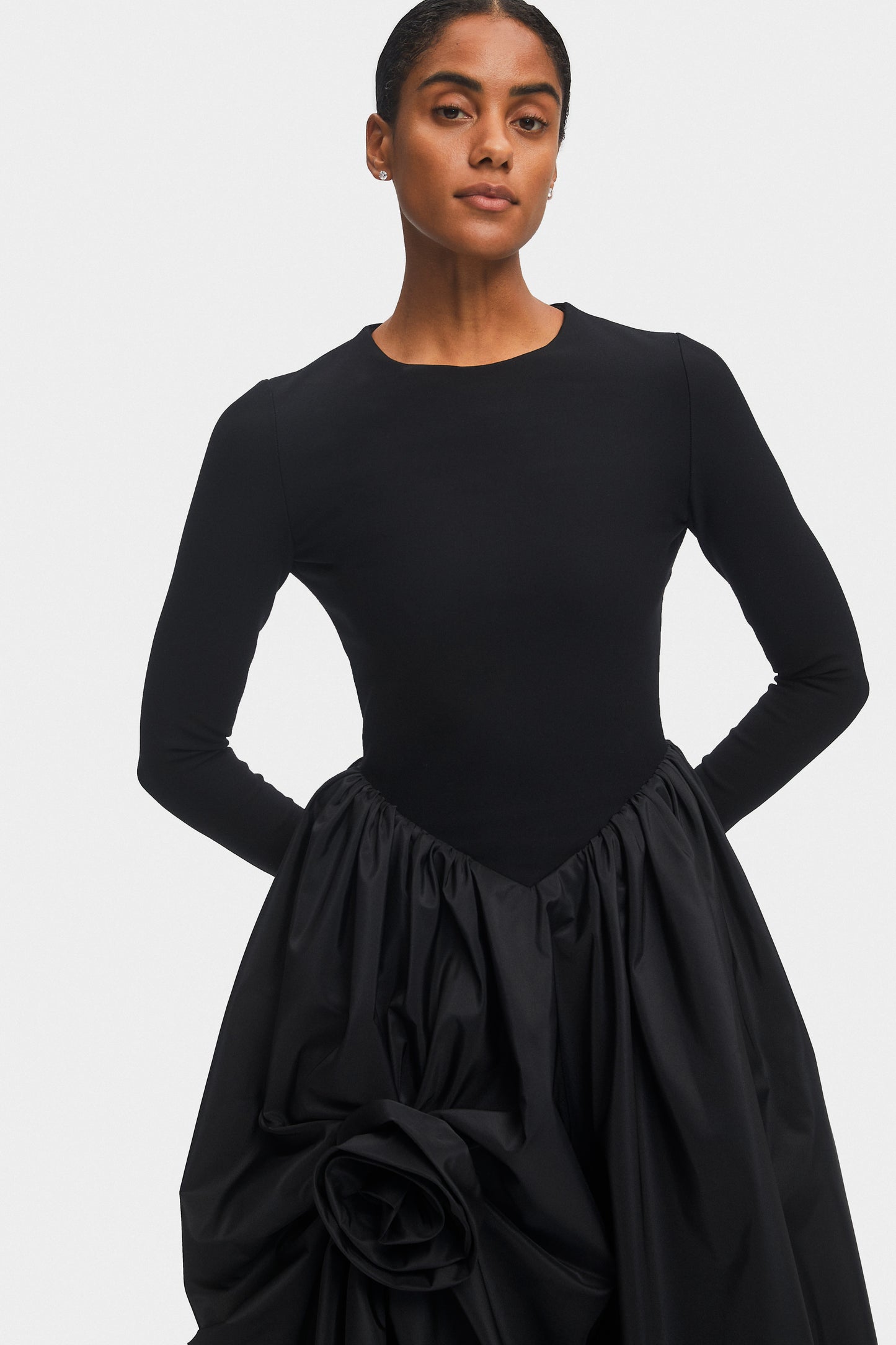 Aurora Maxi Dress with Rose Detail in Black