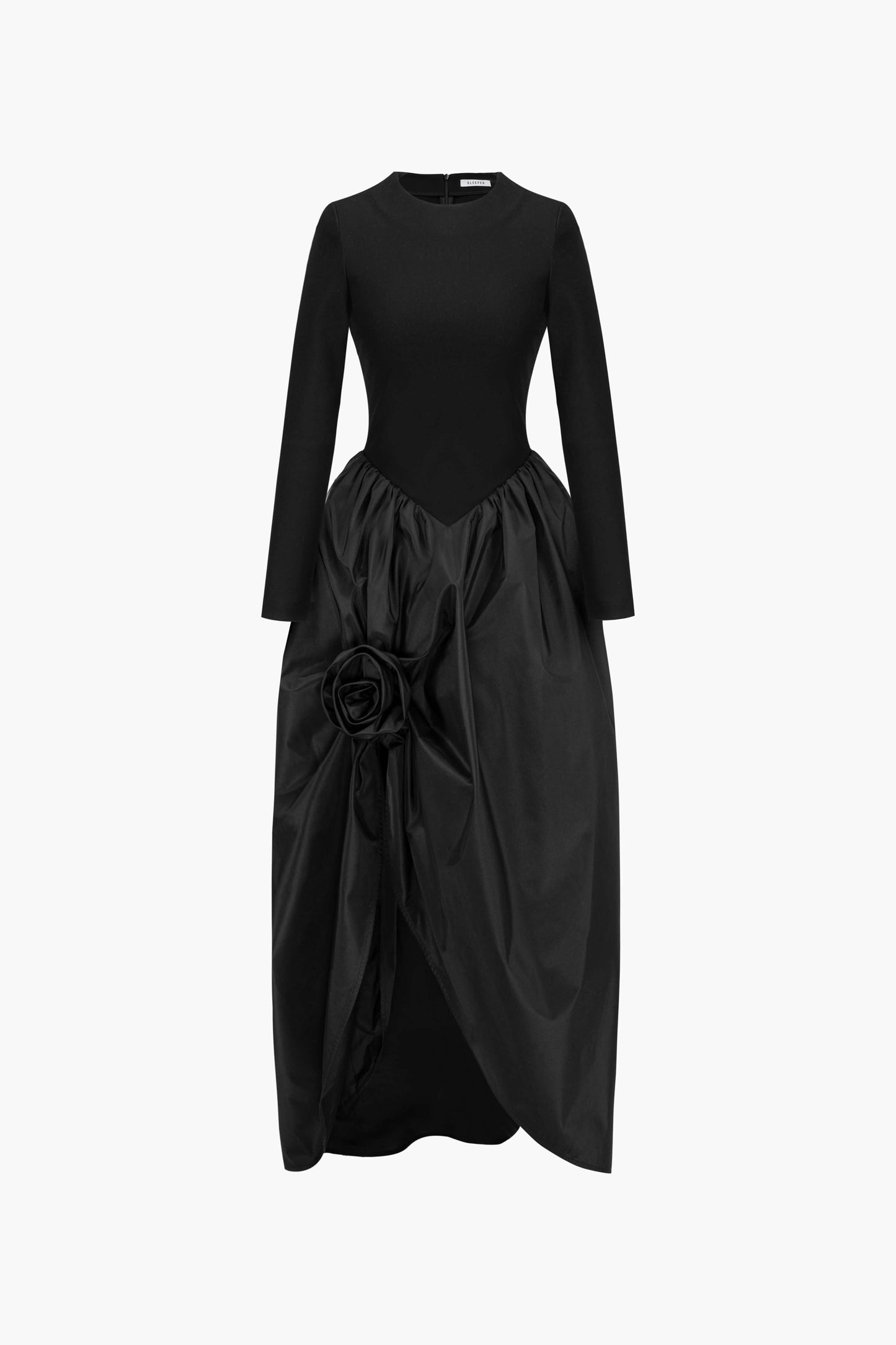 Aurora Maxi Dress with Rose Detail in Black