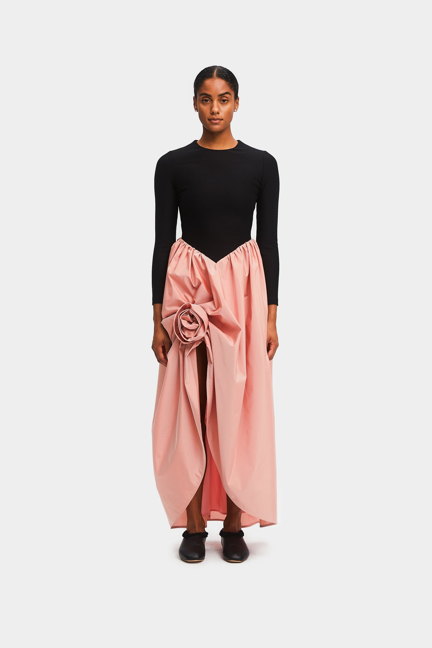 Aurora Maxi Dress with Rose Detail in Pink