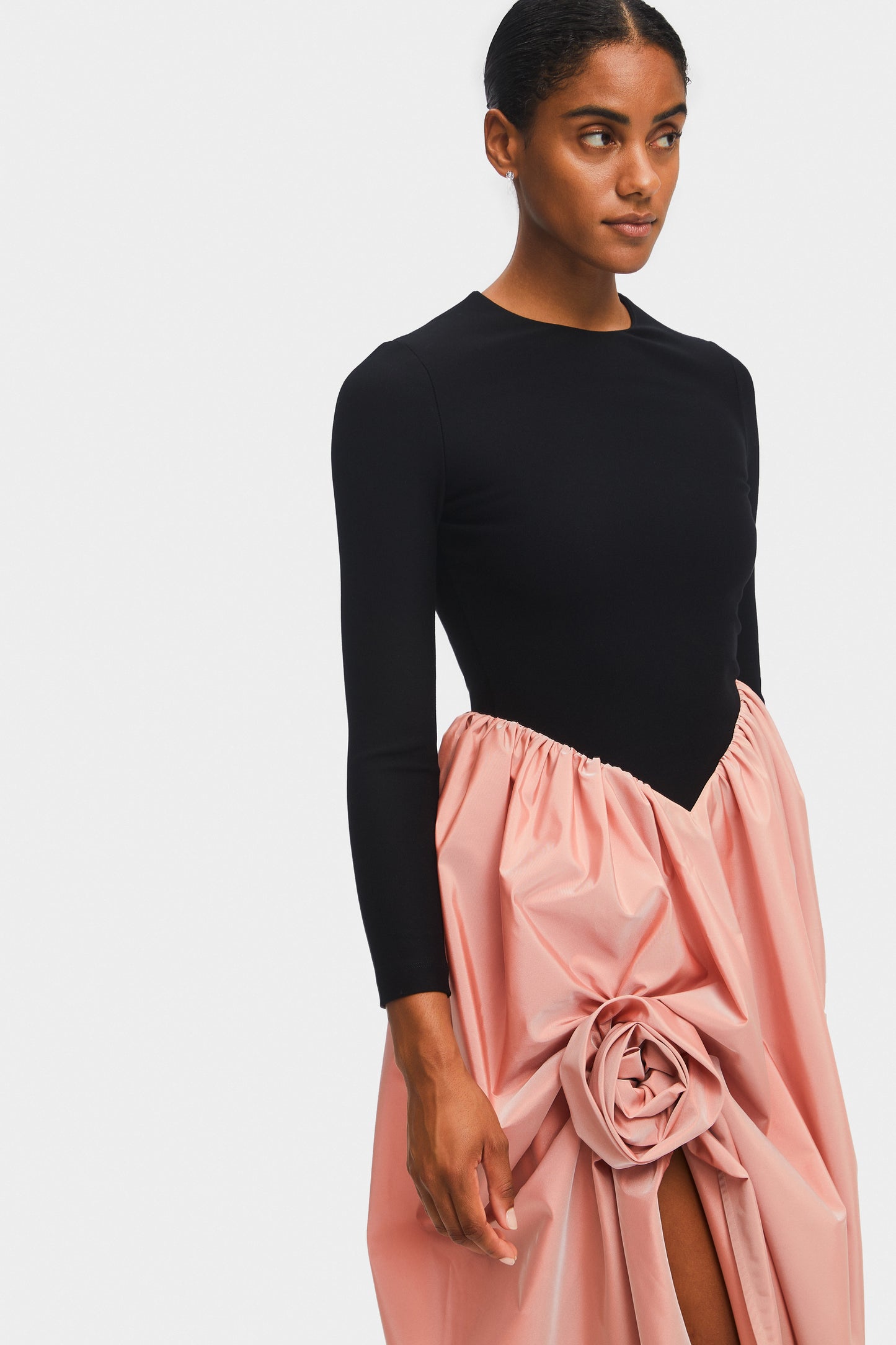 Aurora Maxi Dress with Rose Detail in Pink