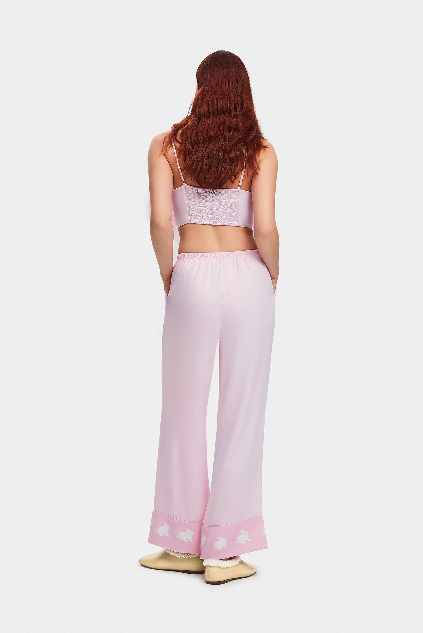 Boheme Feather Trimmed Ecovero™ Satin Top in Pink