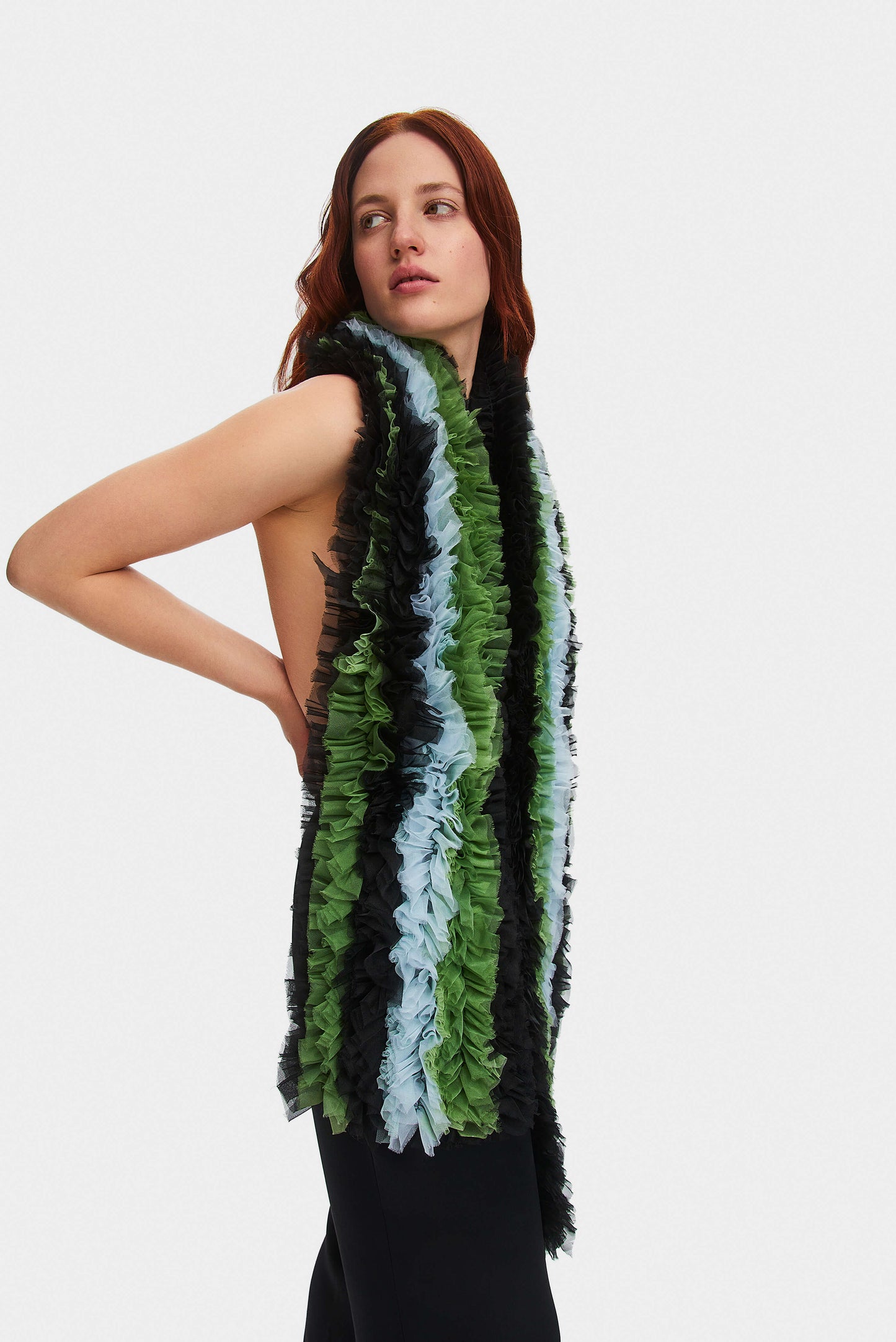 I like It Ruffled Scarf in Dark Green