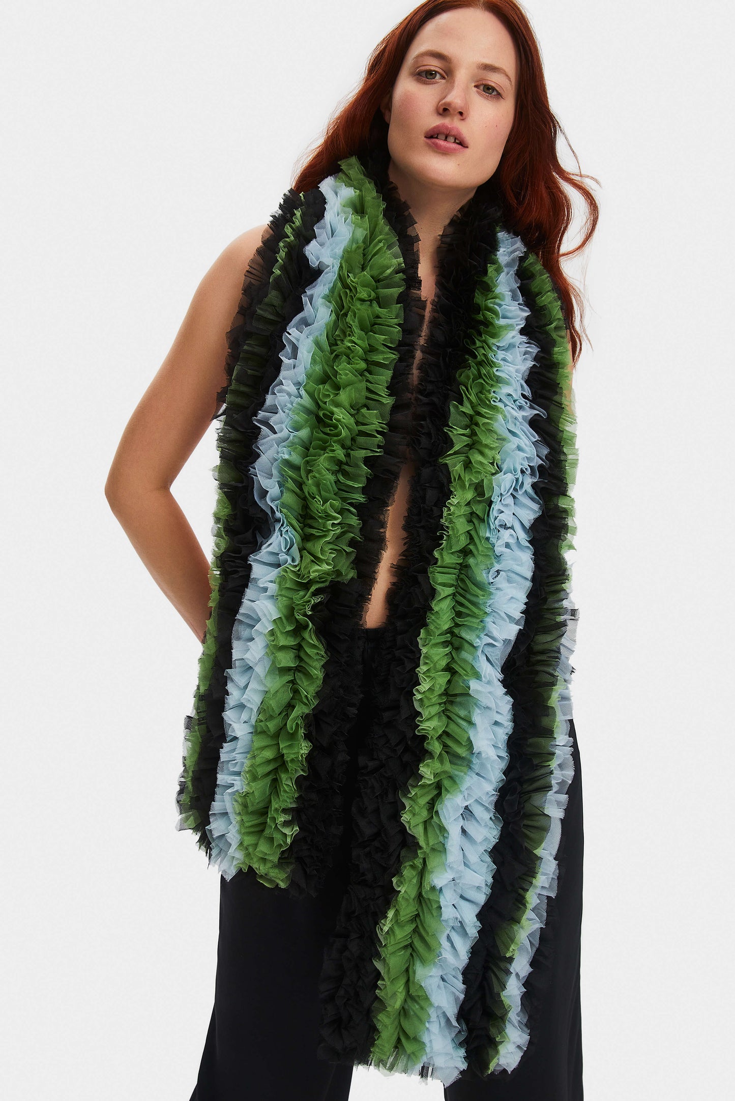 I like It Ruffled Scarf in Dark Green