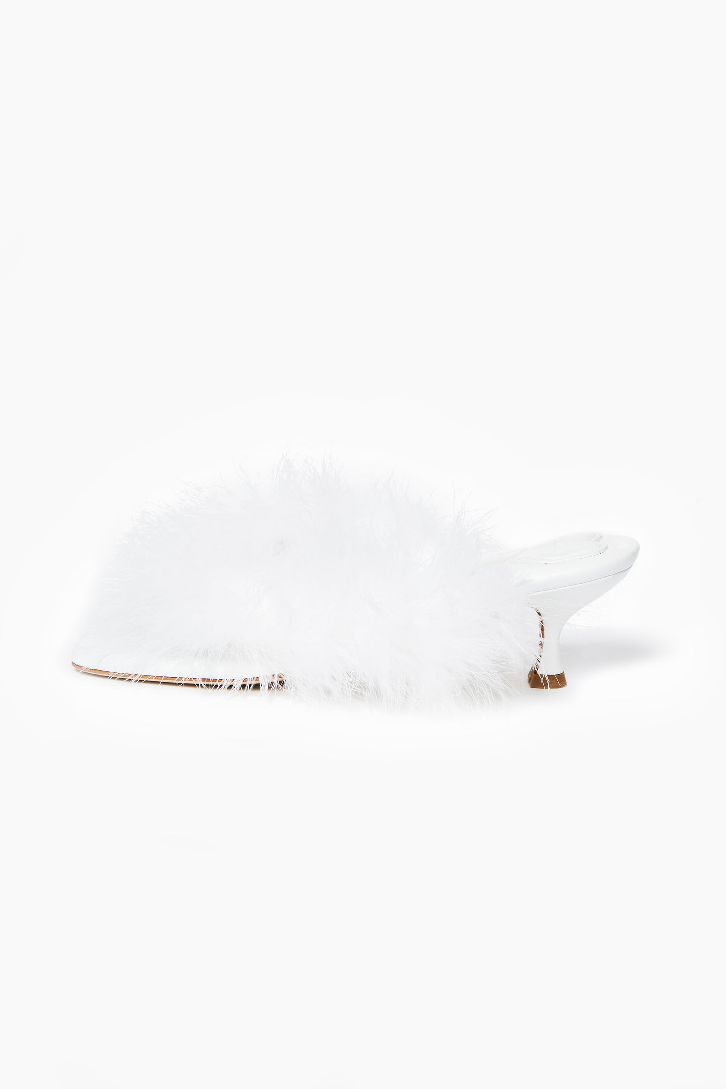 Pom Kitten Heel Mules with Feathers in White