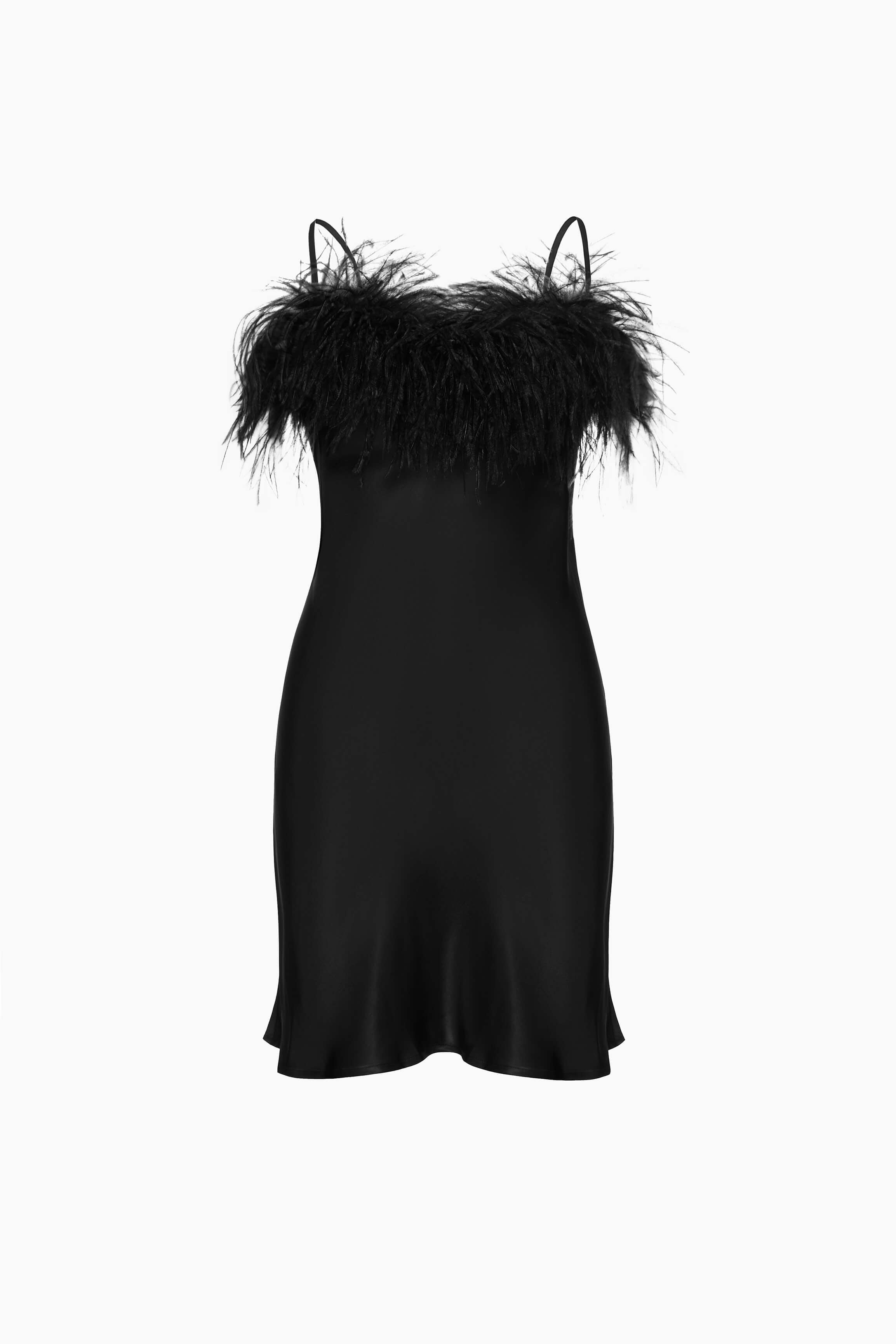 Black feather slip dress mini | SLEEPER Boheme dress
