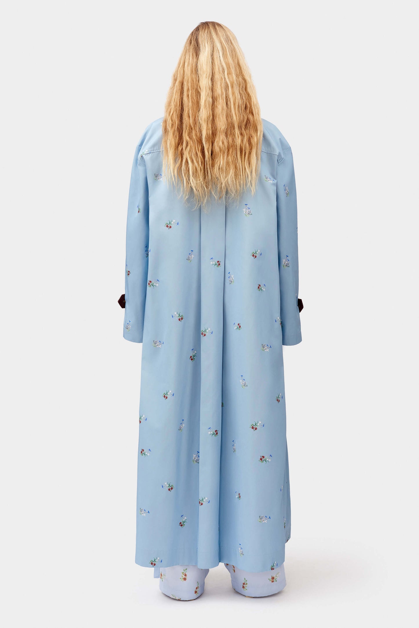 Yason Flower Trench Coat in Blue