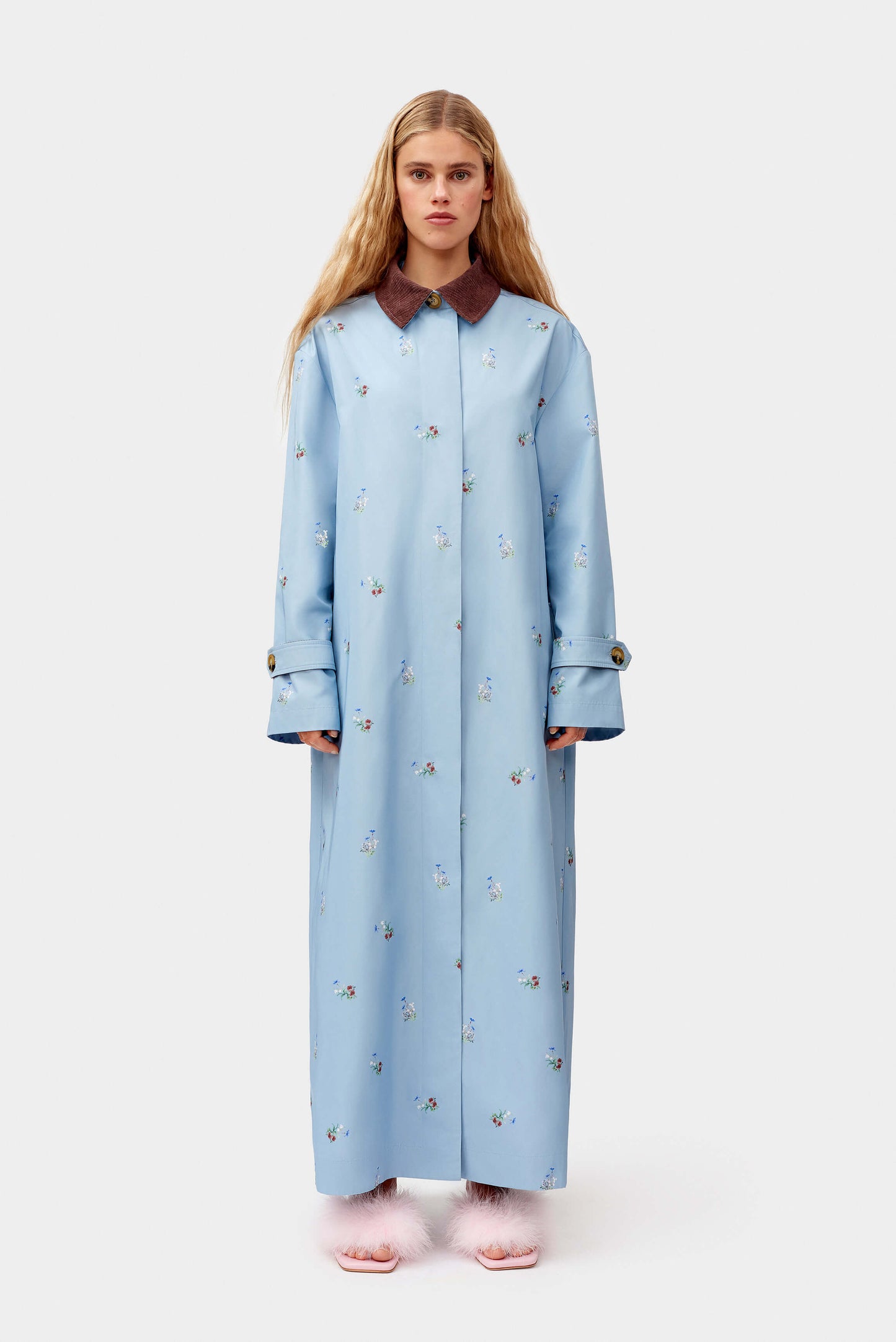 Yason Flower Trench Coat in Blue