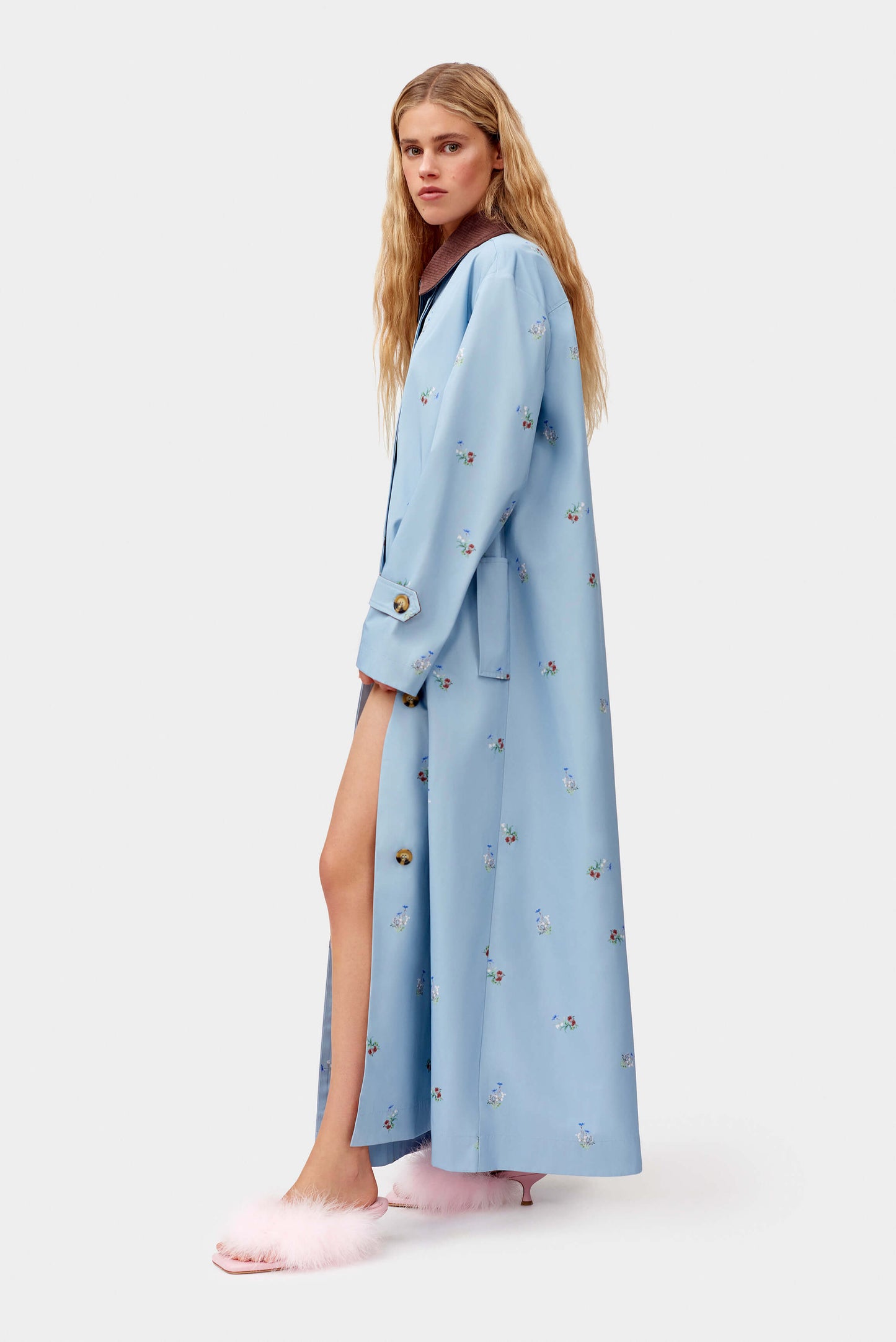 Yason Flower Trench Coat in Blue