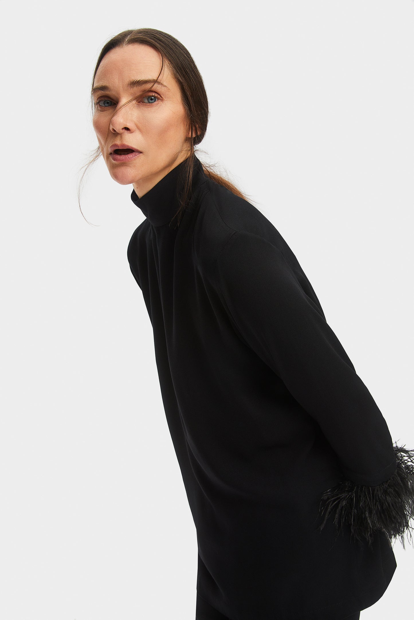 Black Tie Pajama with Detachable Feathers in Black