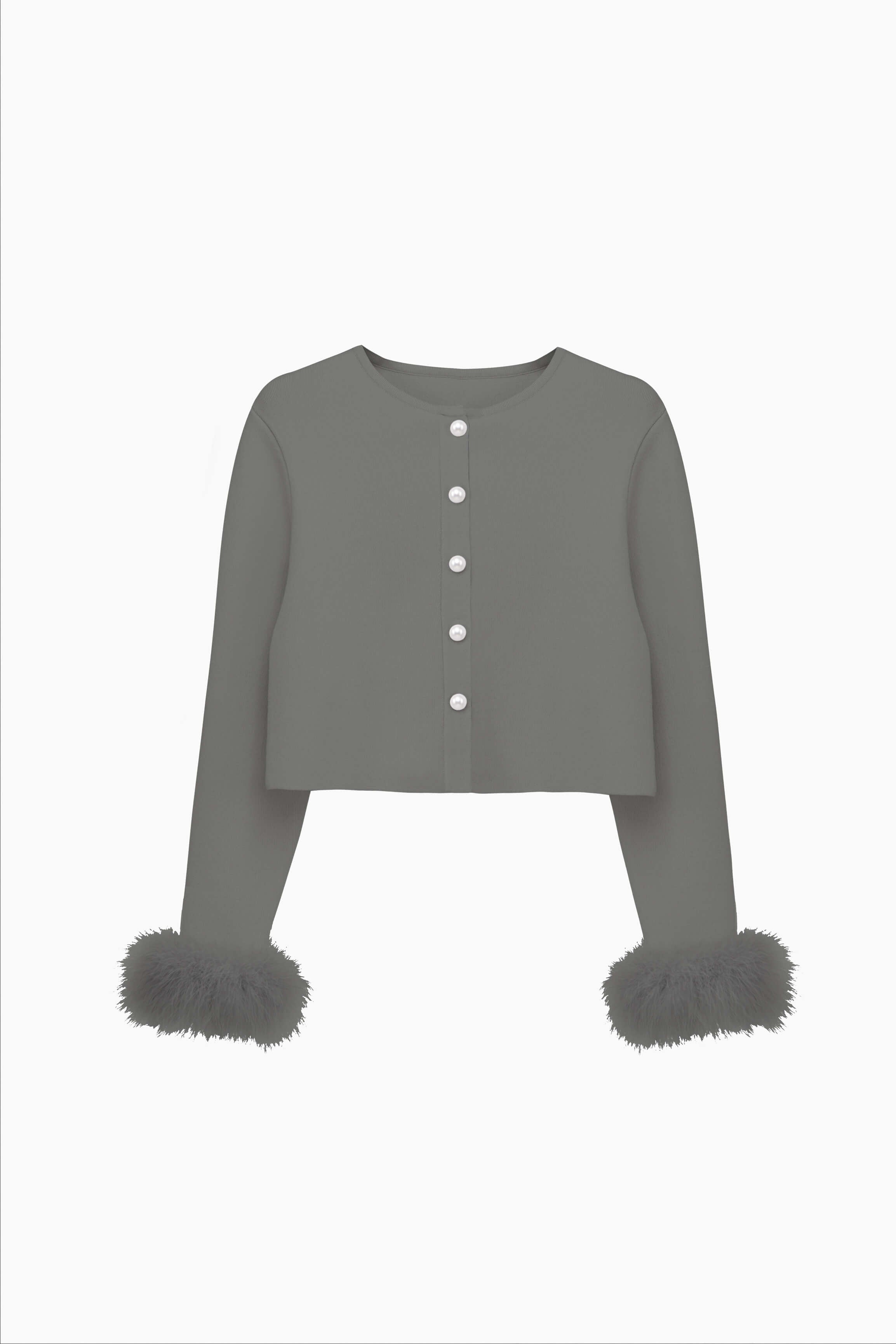 Gray cardigan | Cropped women's knitted cardigan | Sweater with feathers