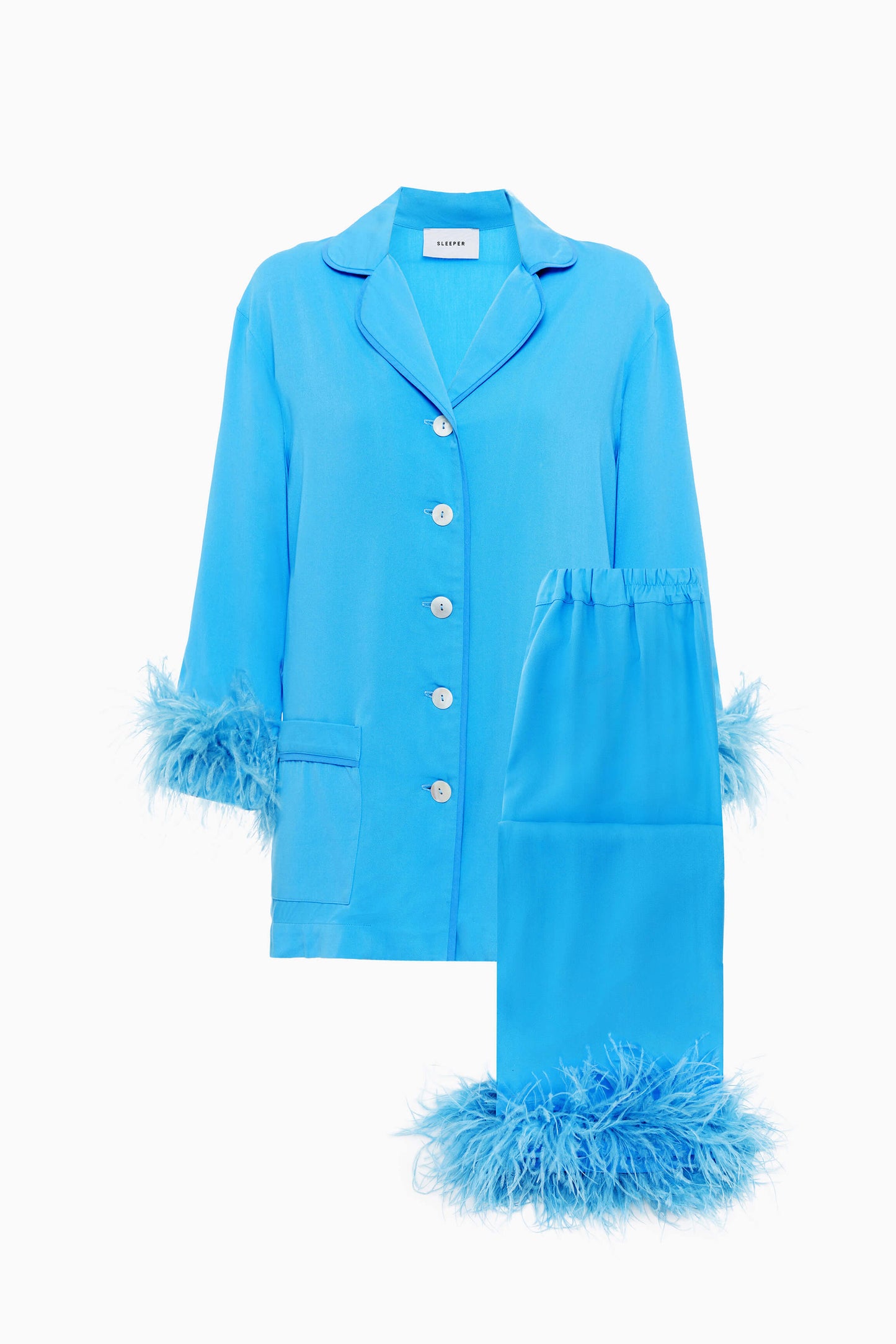 Party Pajama Set with Detachable Feathers in Bright Blue
