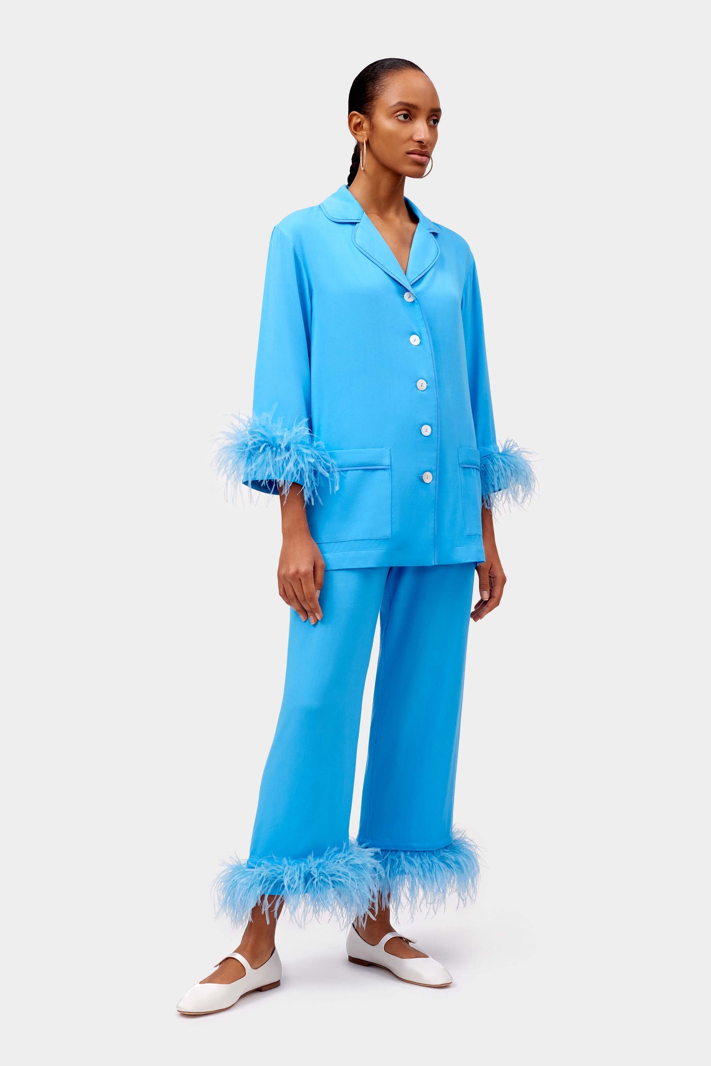 Party Pajama Set with Detachable Feathers in Bright Blue