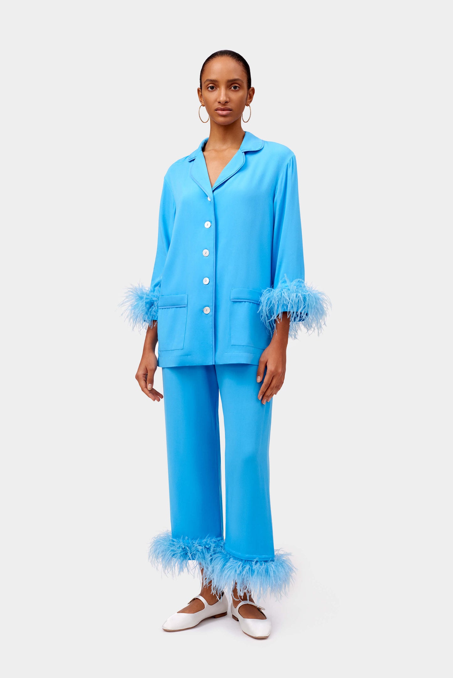 Party Pajama Set with Detachable Feathers in Bright Blue