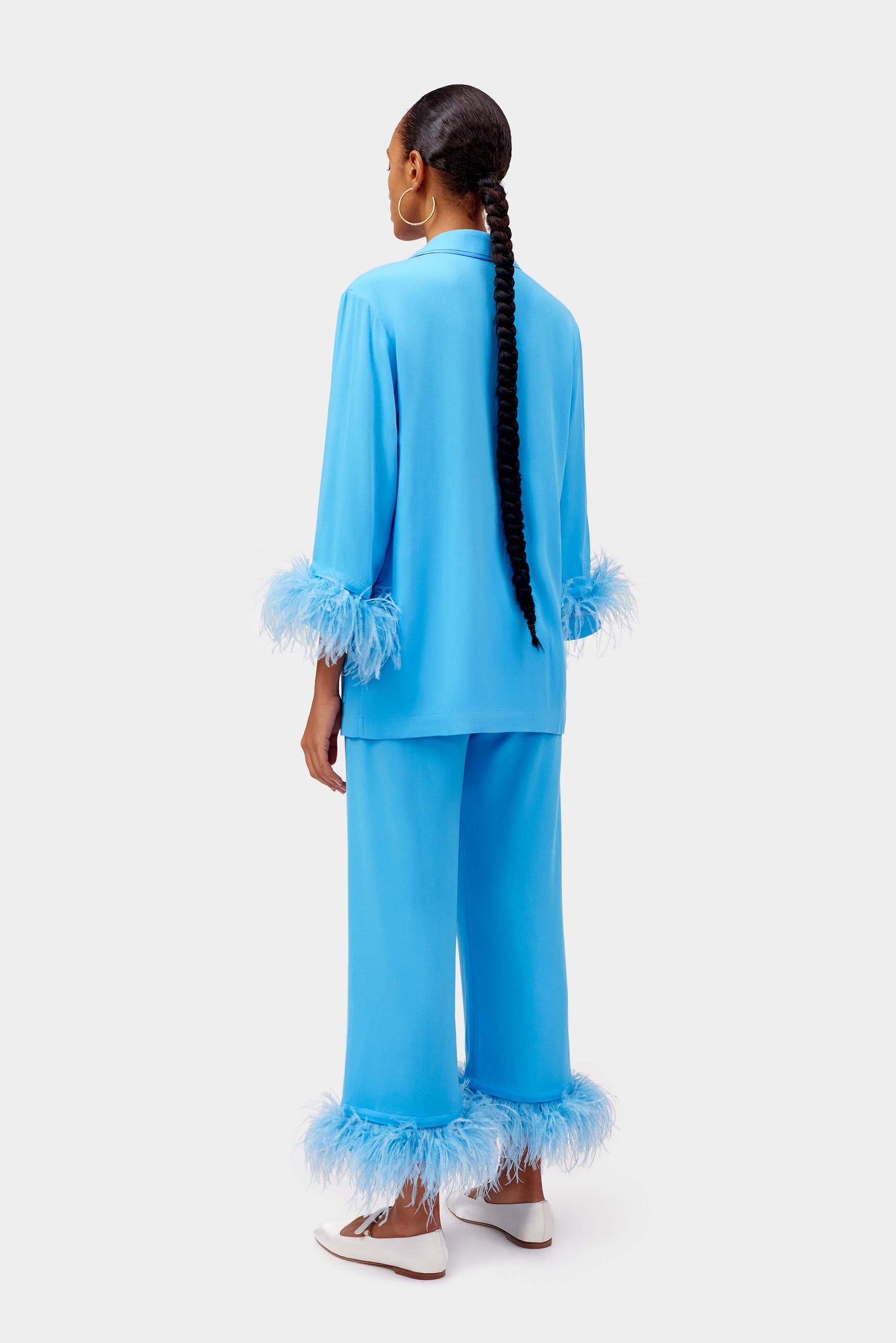Party Pajama Set with Detachable Feathers in Bright Blue