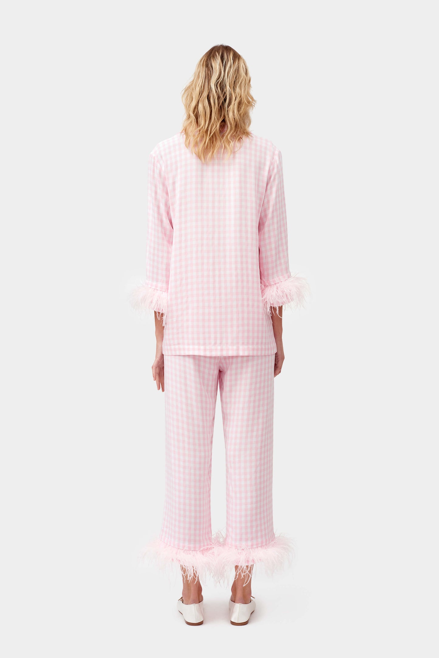 Party Pajama Set with Detachable Feathers in Pink Vichy