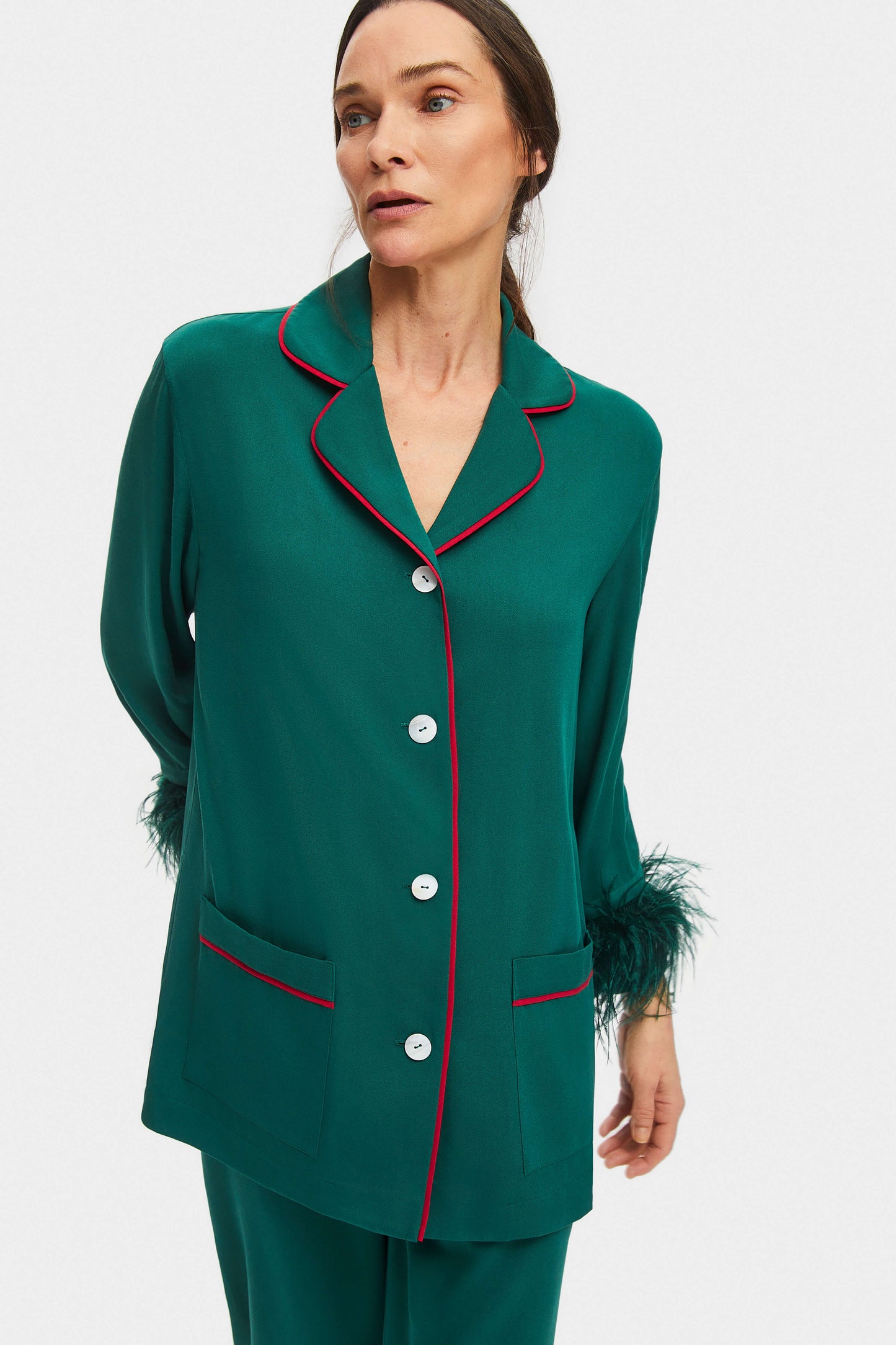 Party Pajamas Set with Detachable Feathers in Pine Green