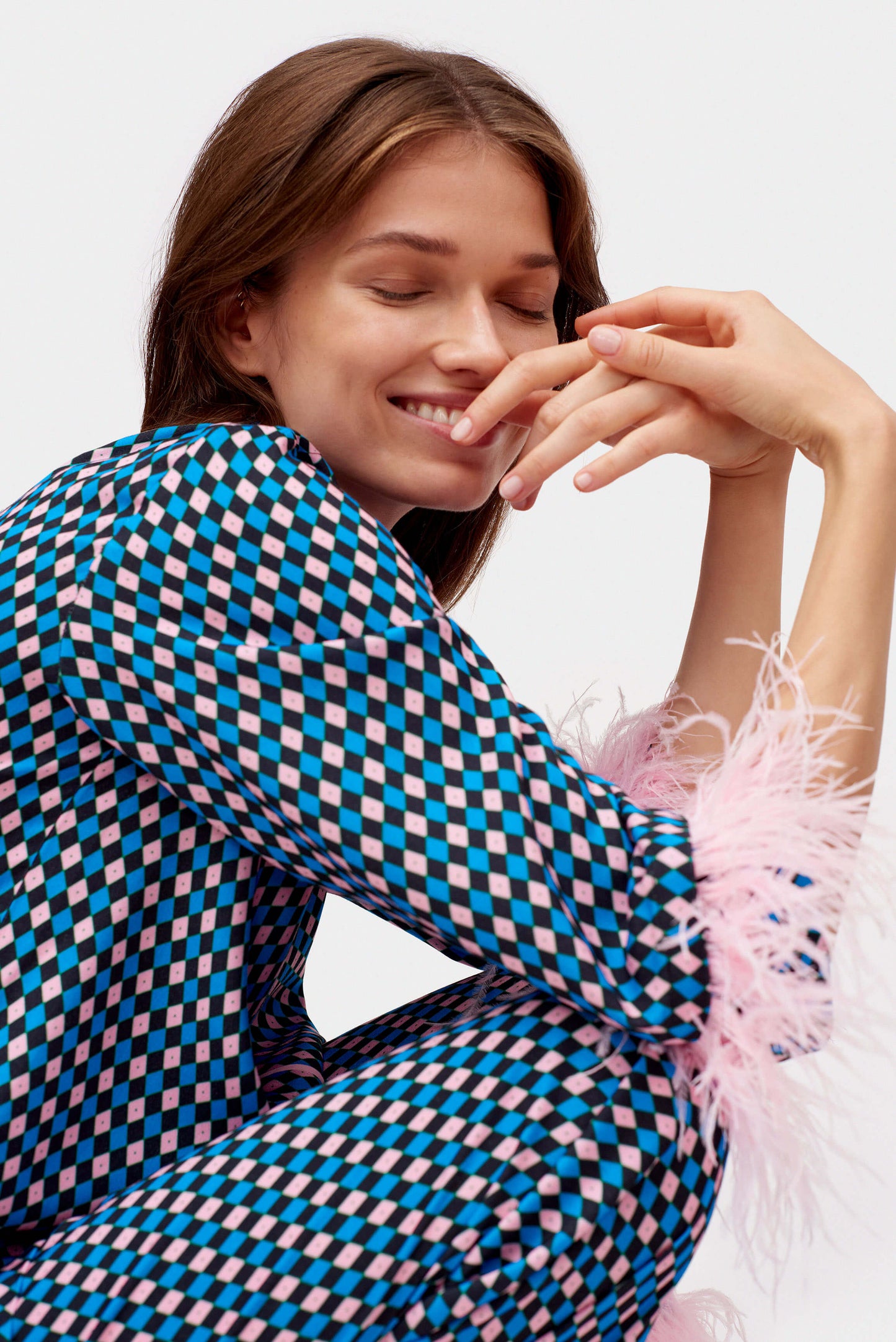 Party Pajamas Set with double Feathers in Navy Print
