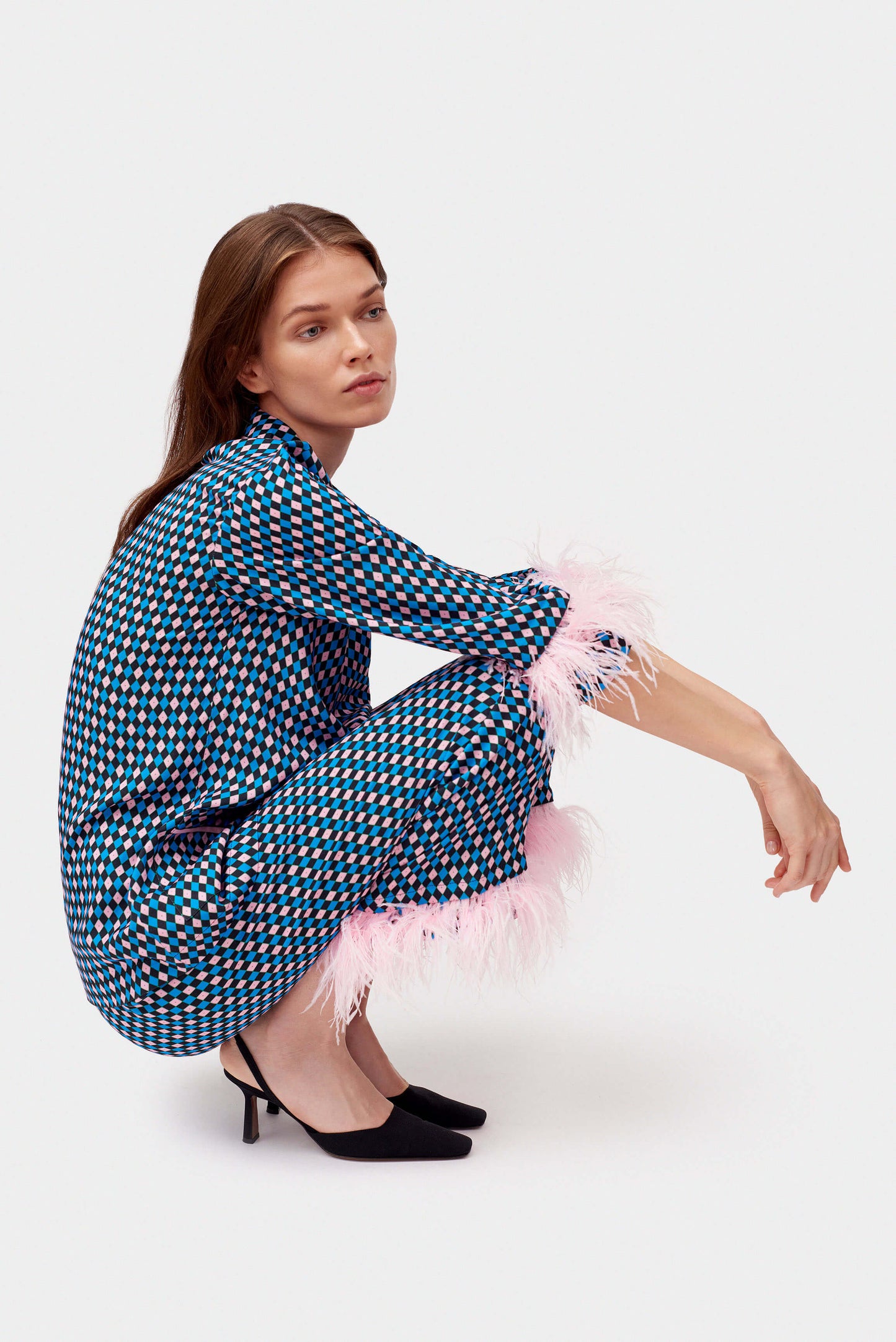 Party Pajamas Set with double Feathers in Navy Print