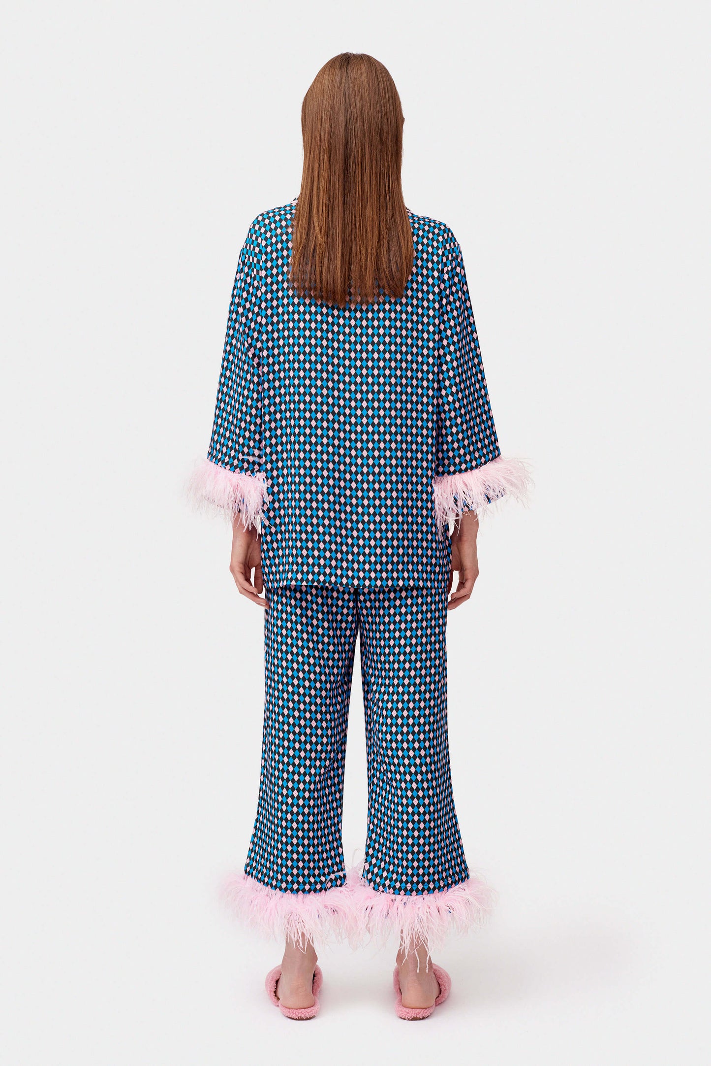 Party Pajamas Set with double Feathers in Navy Print