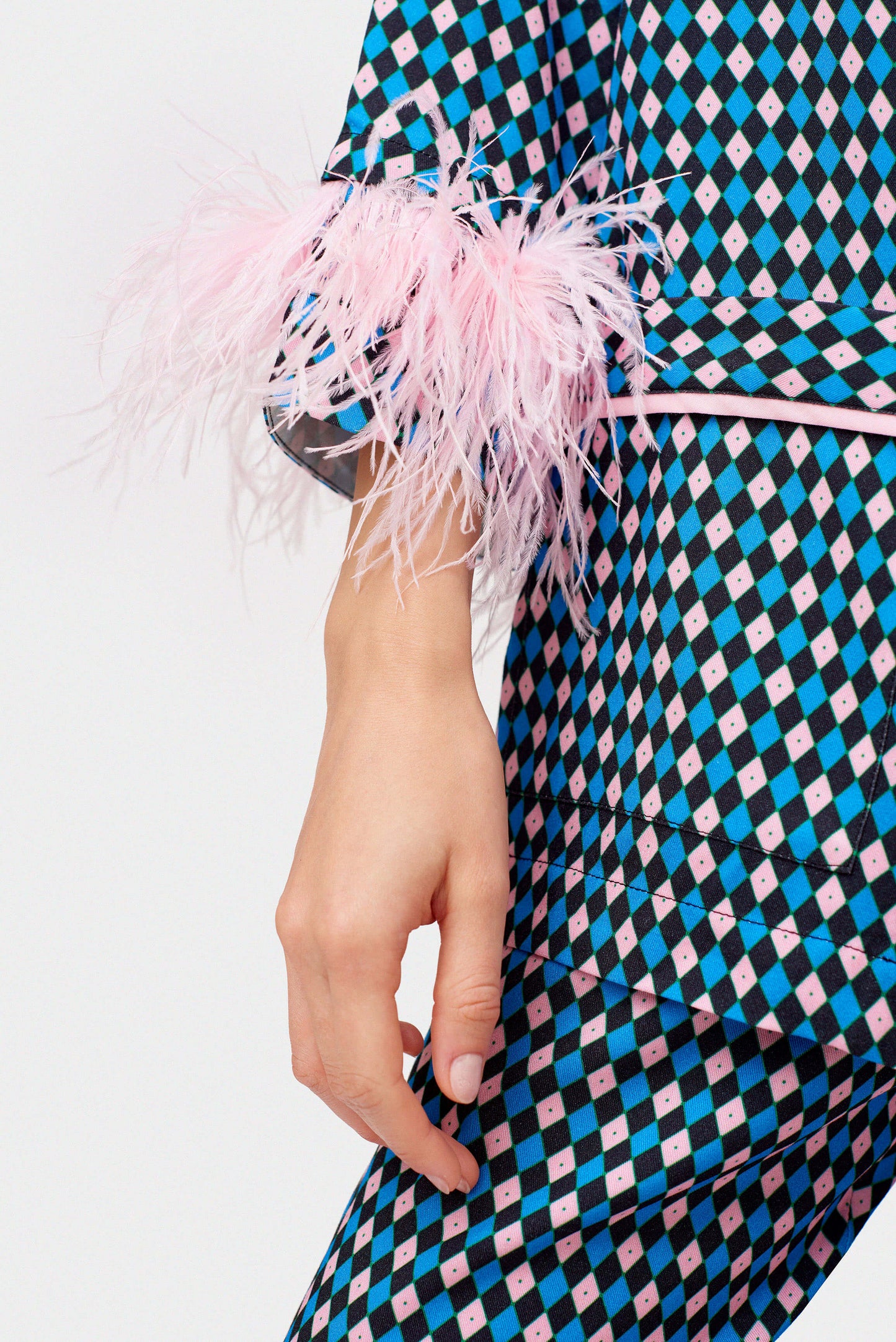 Party Pajamas Set with double Feathers in Navy Print