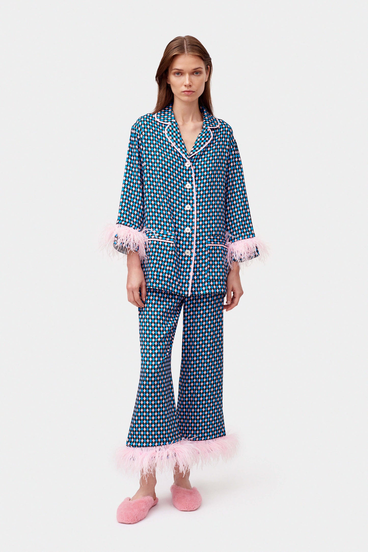 Party Pajamas Set with double Feathers in Navy Print