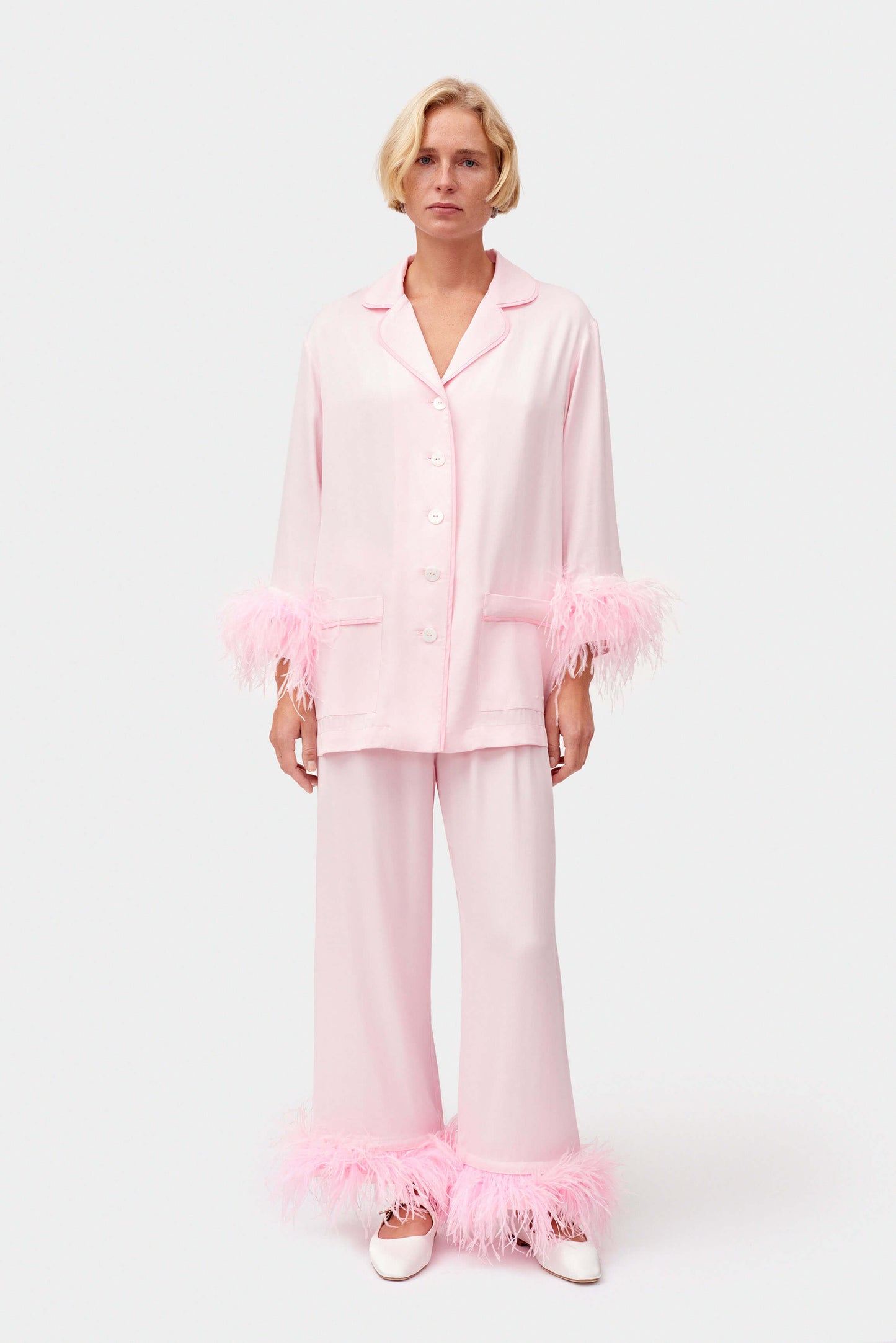 Party Pajama Set with Detachable Feathers in Light Pink