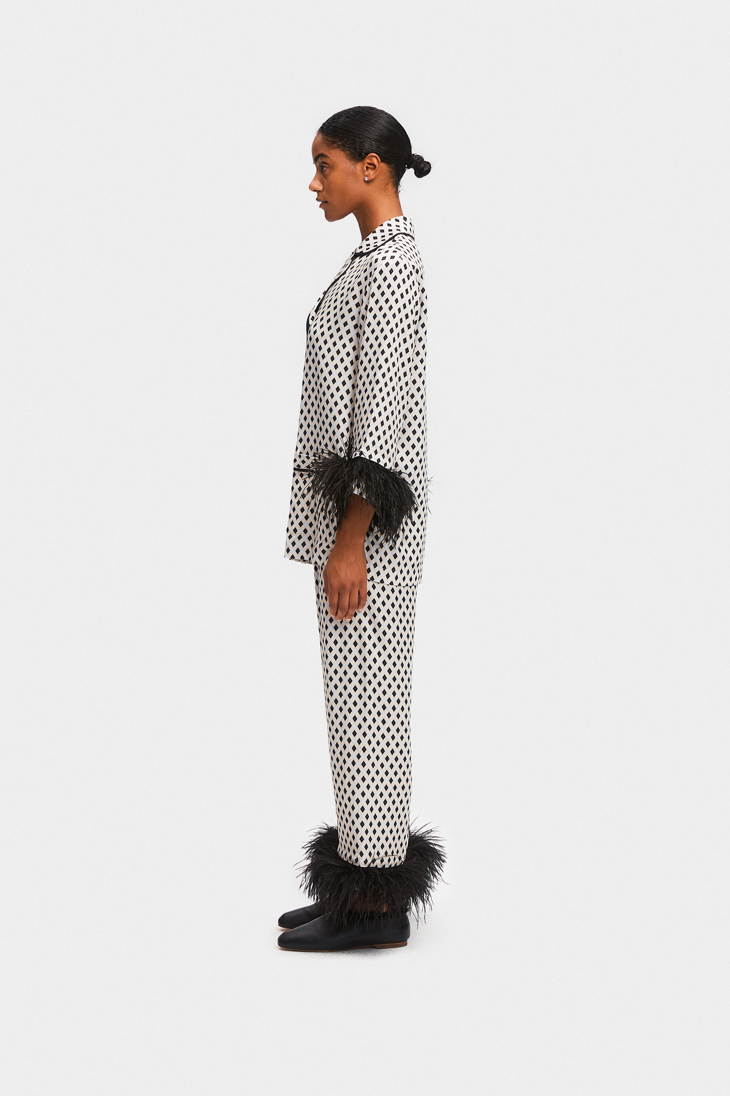 Party Pajamas Set with Detachable Feathers in Black Print