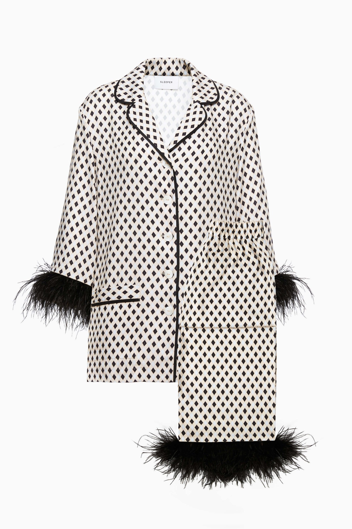 Party Pajamas Set with Detachable Feathers in Black Print
