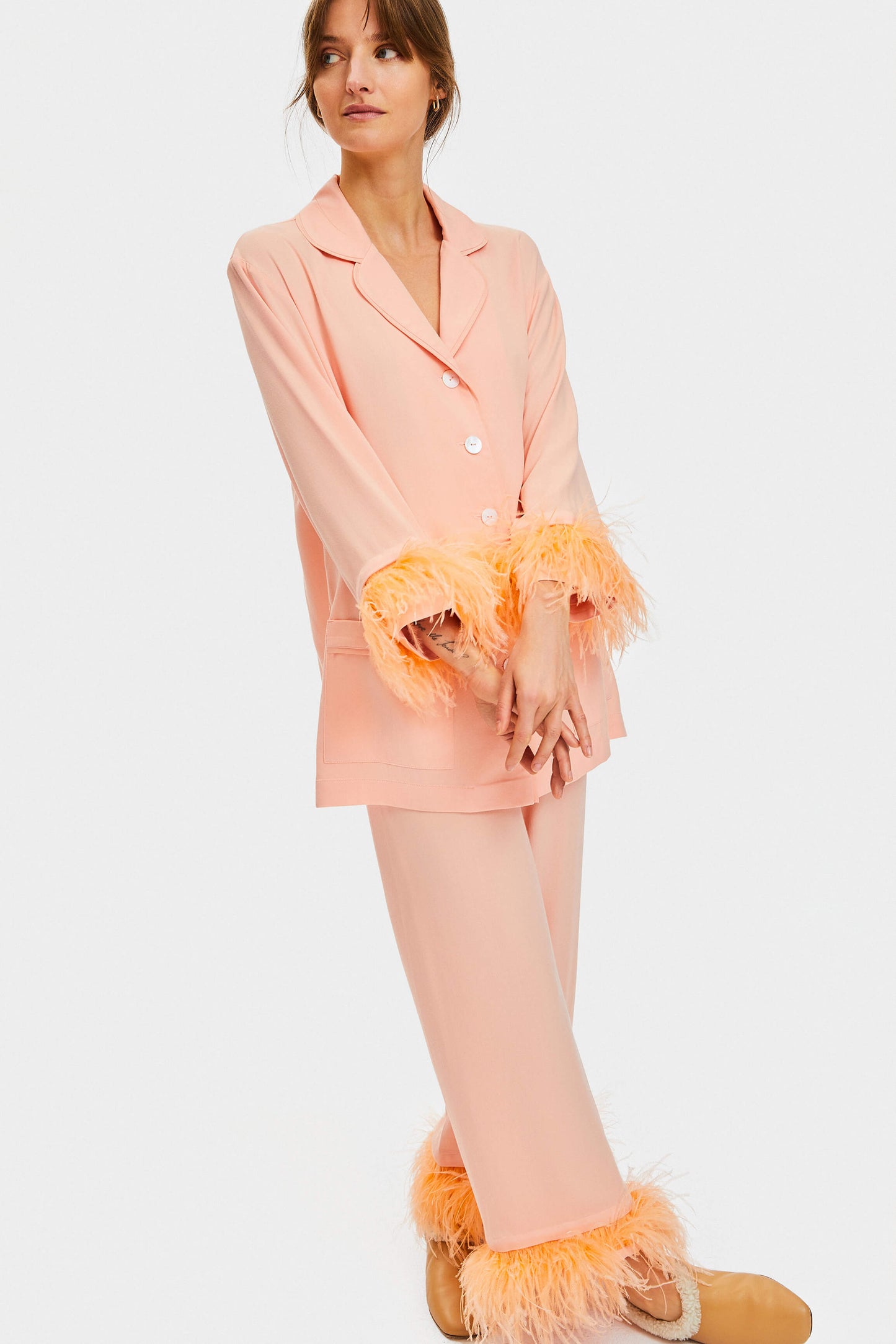 Party Pajama with Detachable Feathers in Light Peach