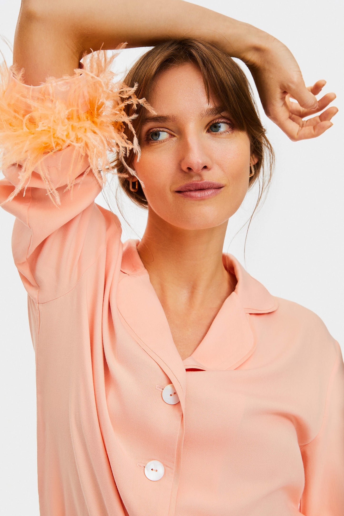 Party Pajama with Detachable Feathers in Light Peach