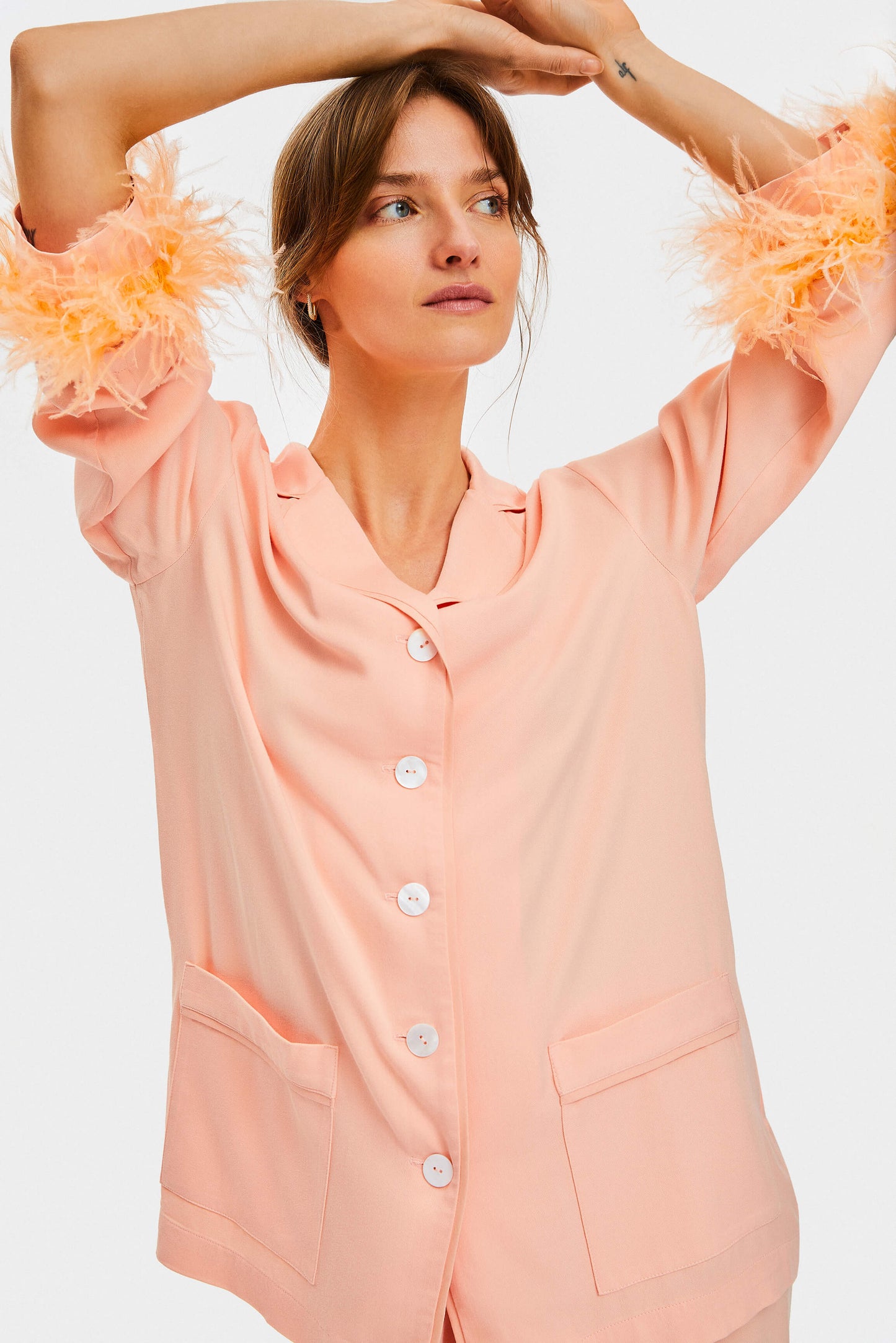 Party Pajama with Detachable Feathers in Light Peach