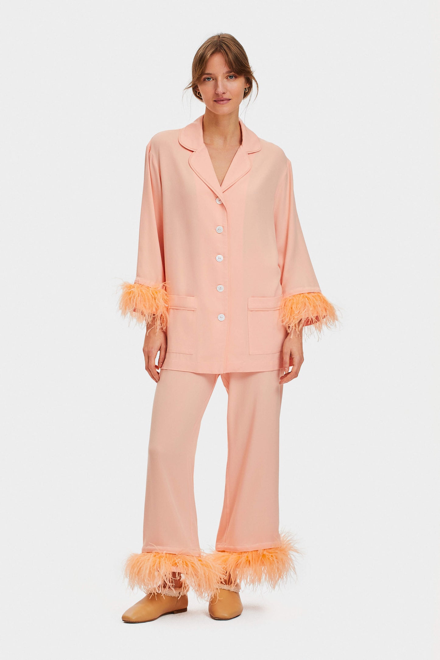 Party Pajama with Detachable Feathers in Light Peach