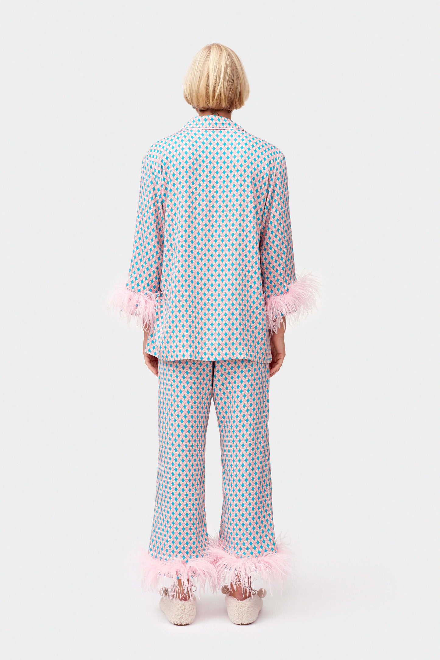 Party Pajamas Set with Detachable Feathers in Pink Print