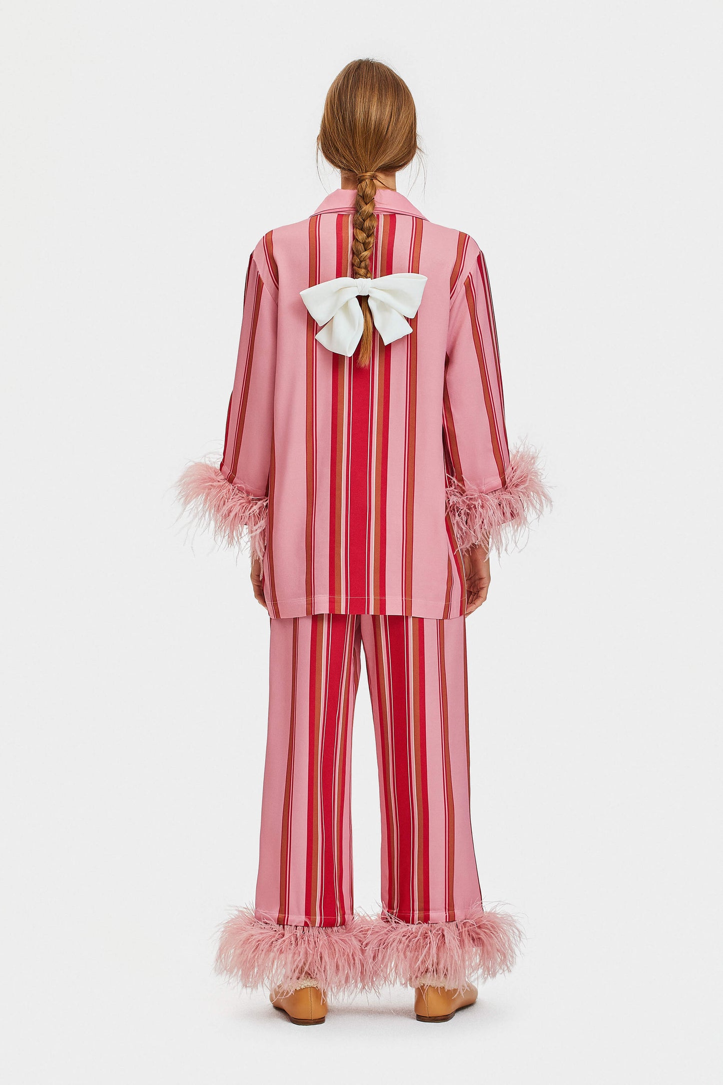 Party Pajama with Detachable Feathers in Pink Stripes