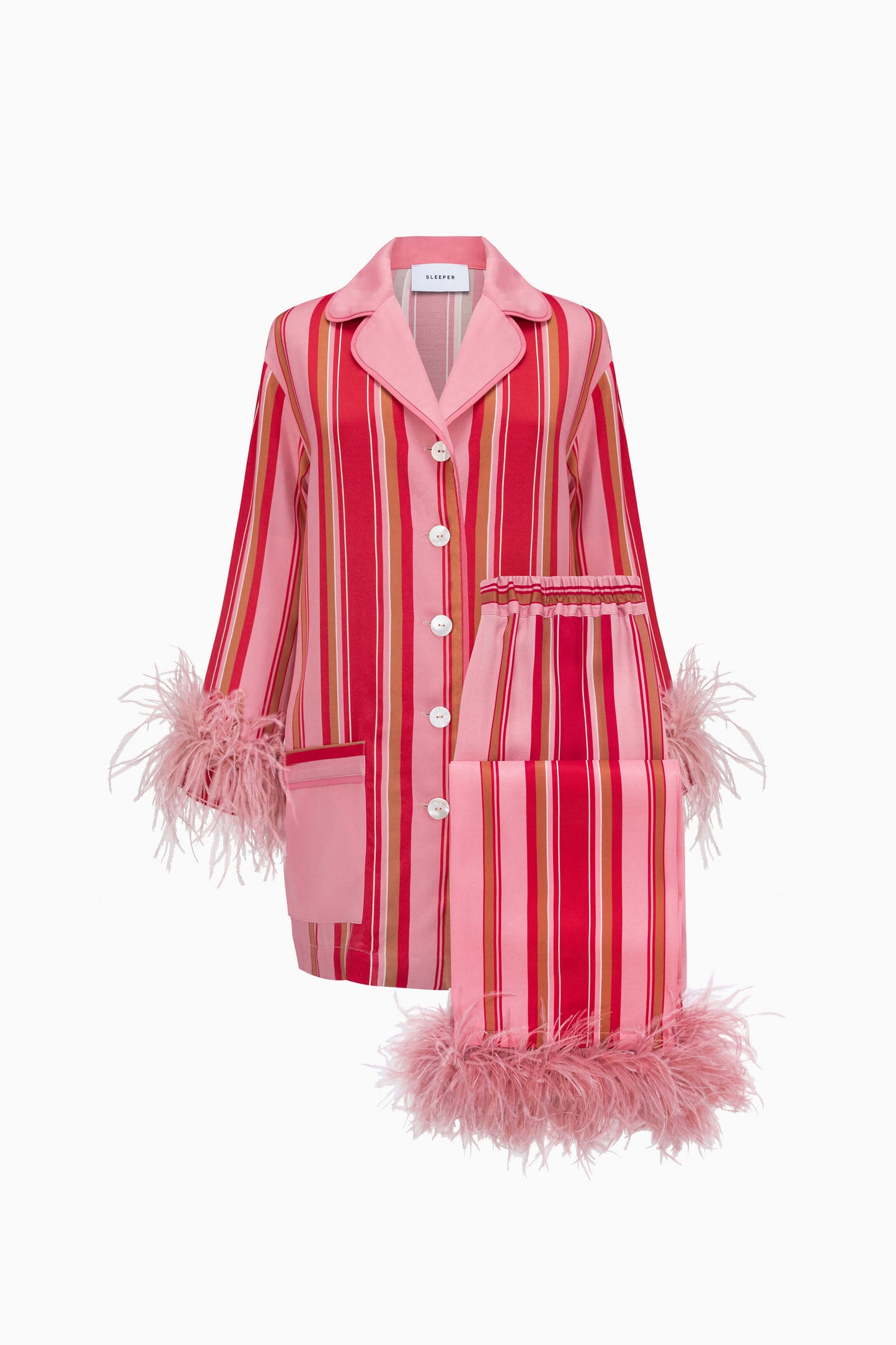 Party Pajama with Detachable Feathers in Pink Stripes