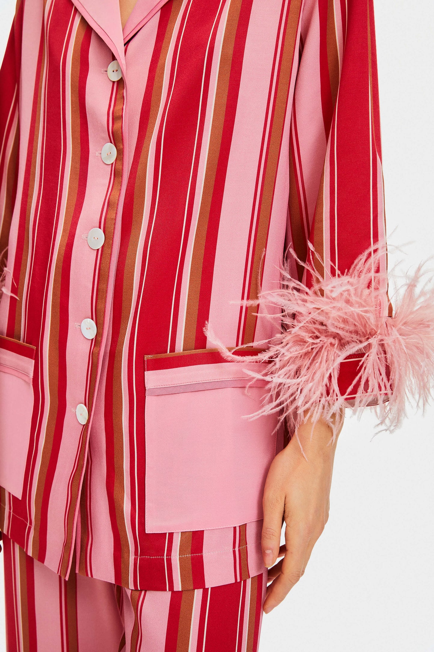 Party Pajama with Detachable Feathers in Pink Stripes