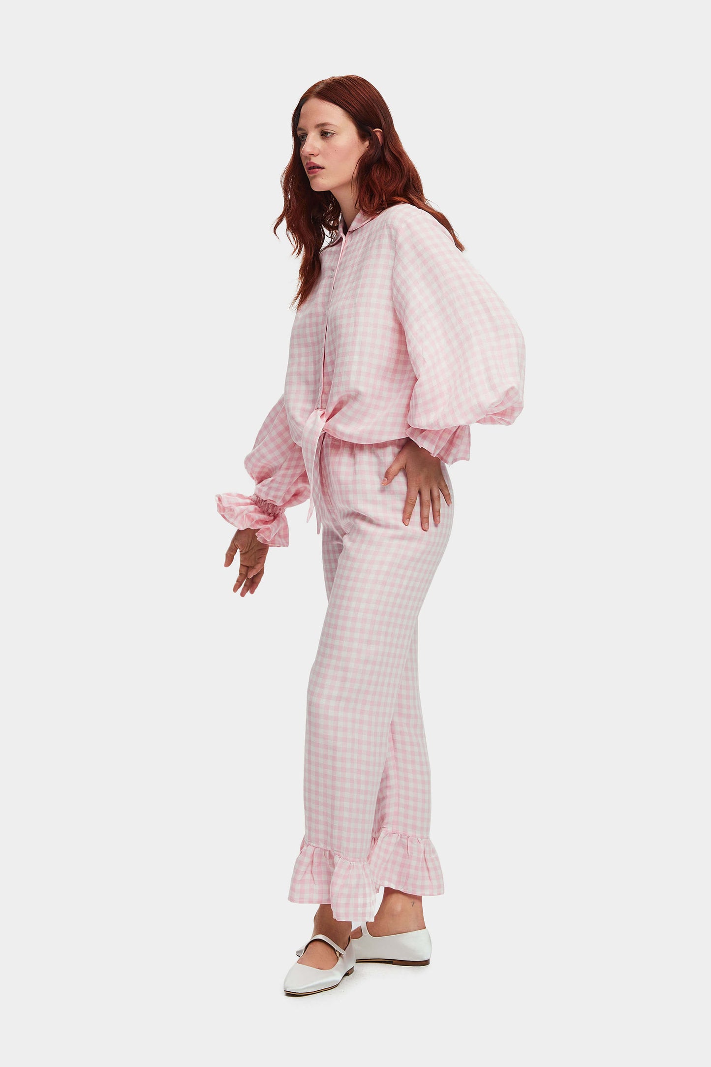 Rumba Linen Lounge Suit in Pink Vichy