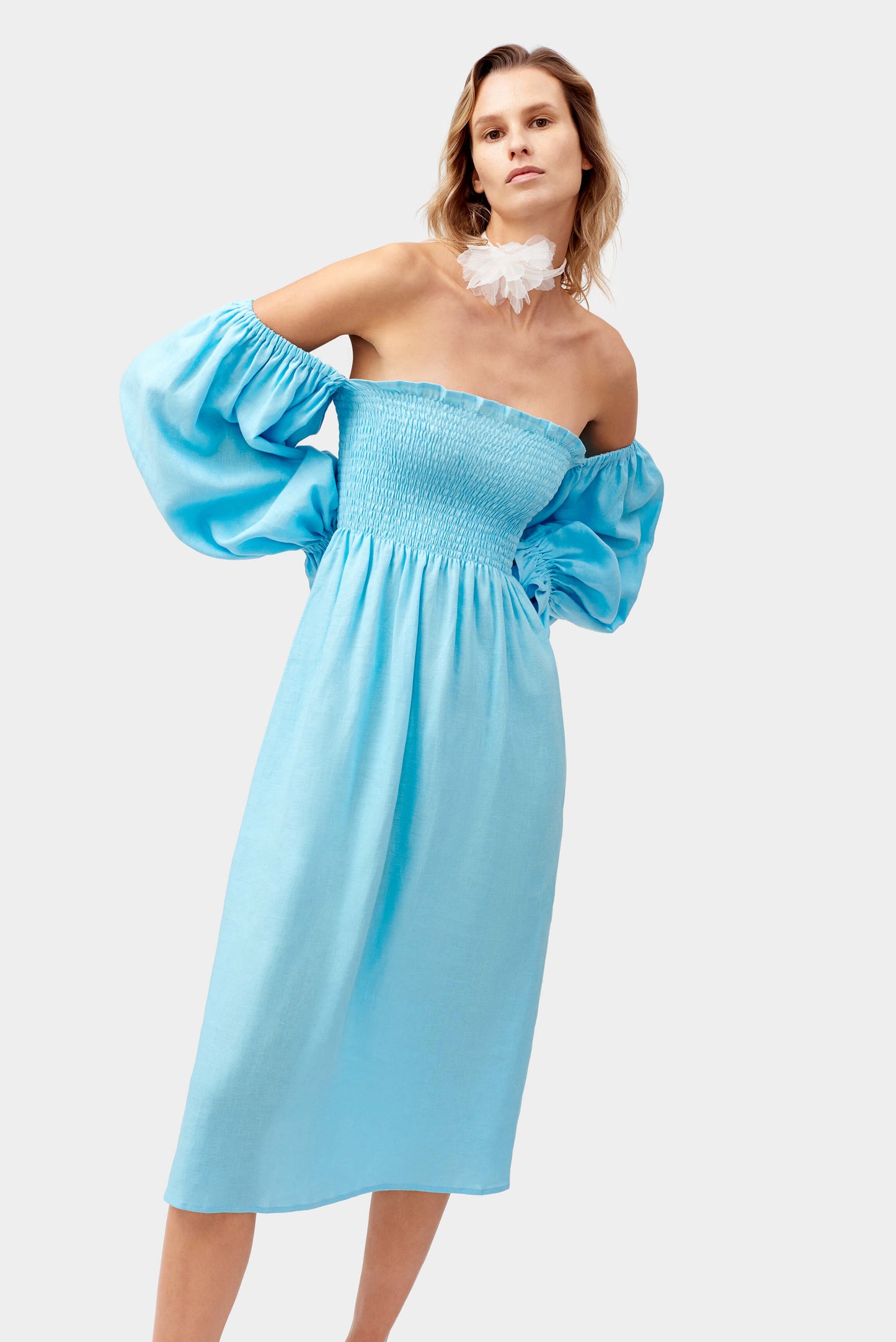 Atlanta Linen Dress in Bright Blue