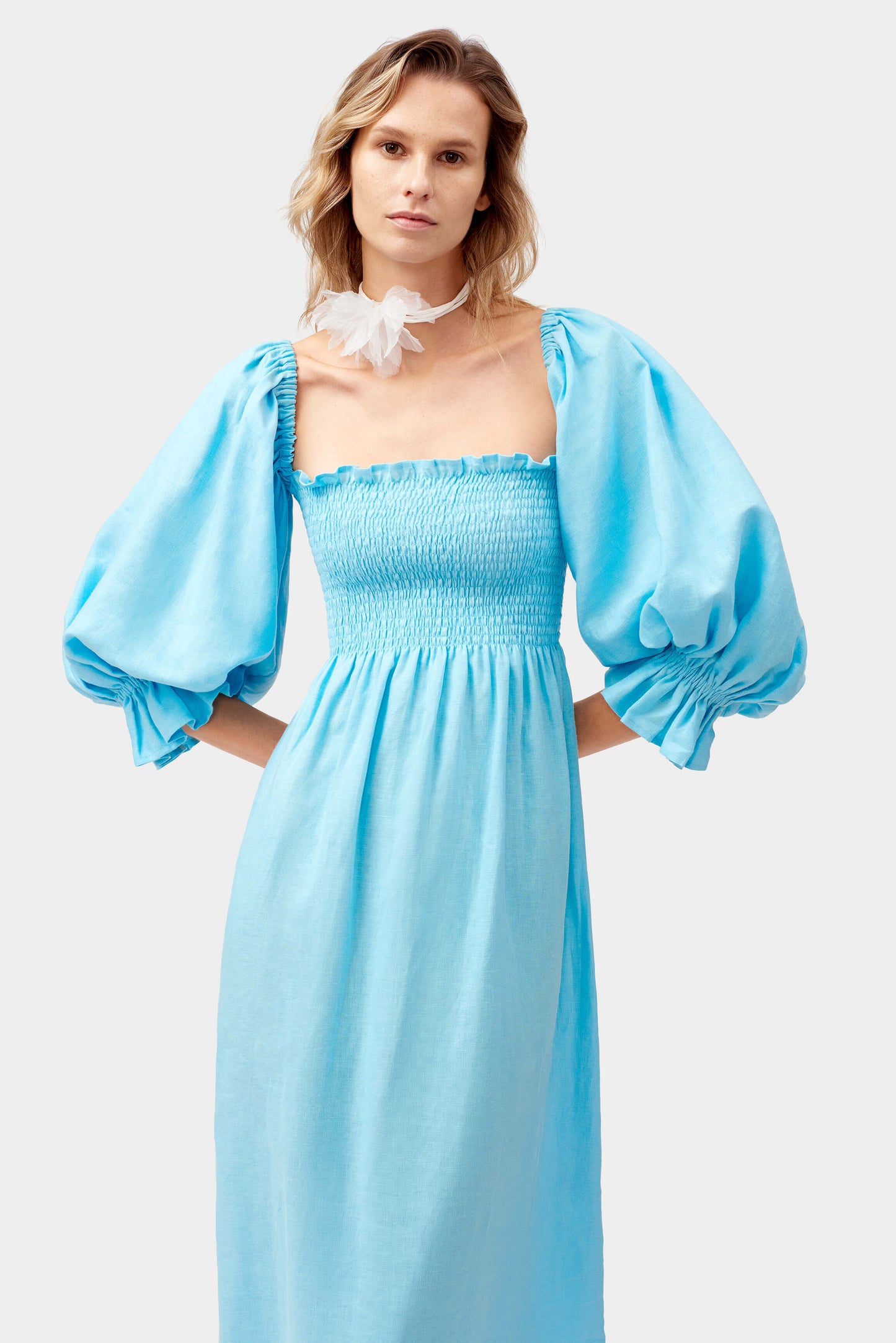 Atlanta Linen Dress in Bright Blue