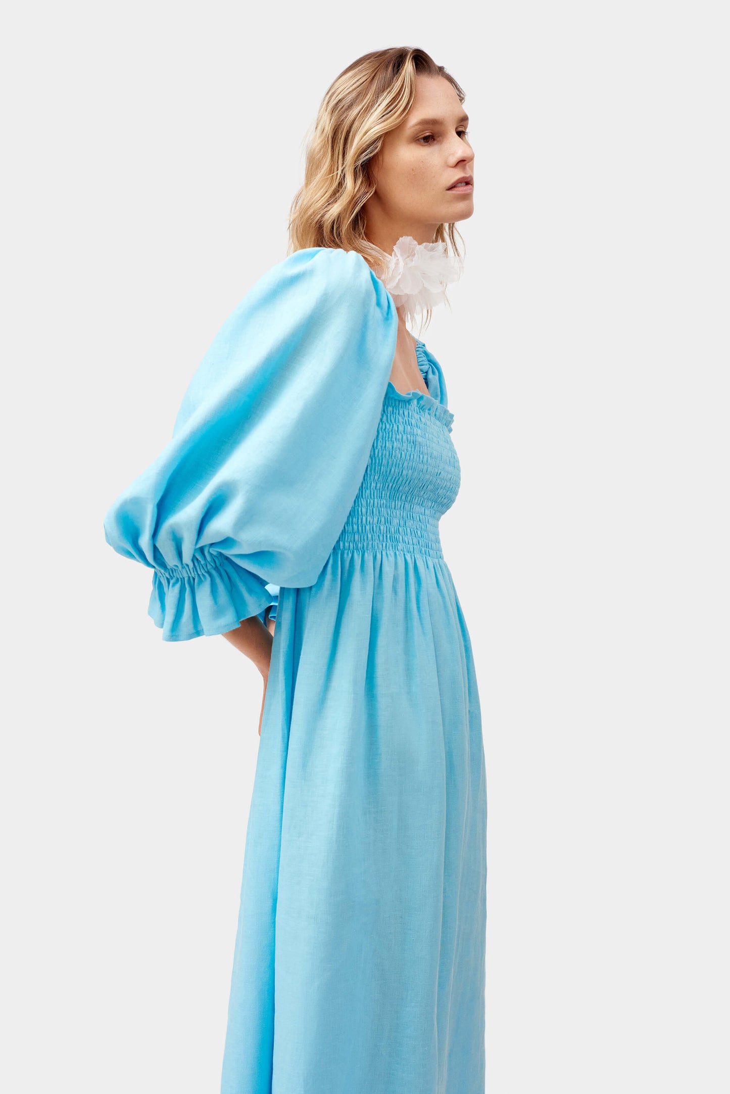 Atlanta Linen Dress in Bright Blue