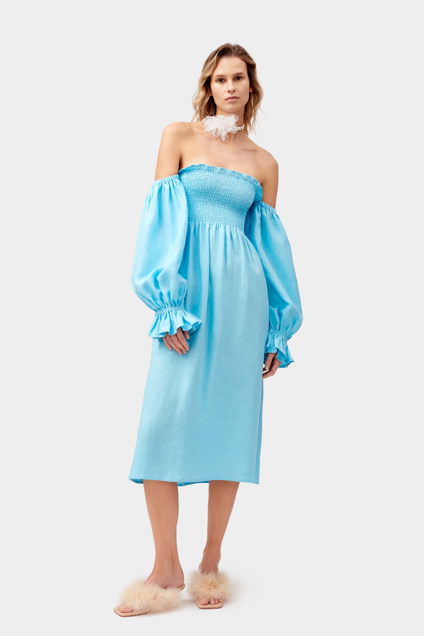 Atlanta Linen Dress in Bright Blue