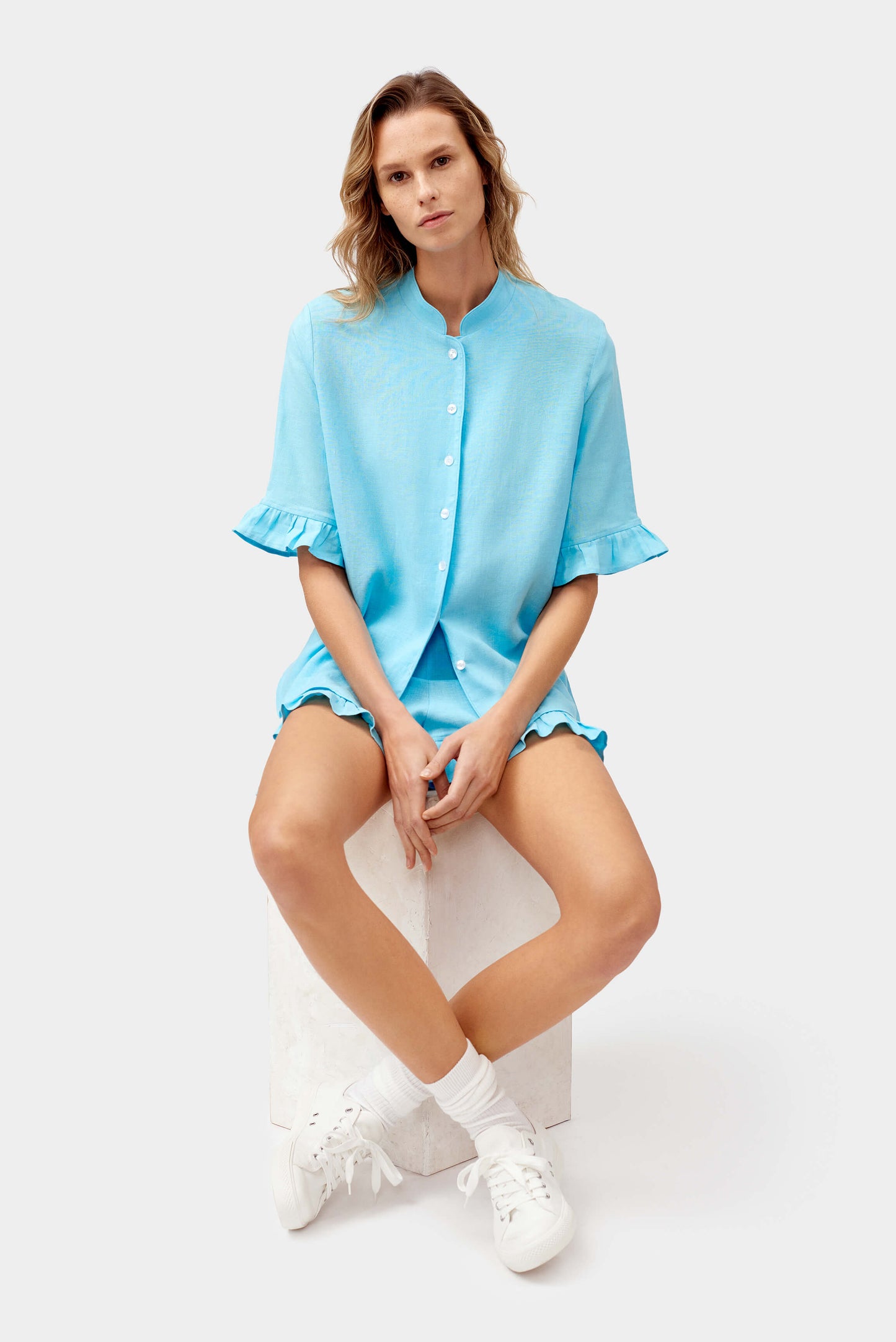 Linen Lounge Suit in Turquoise