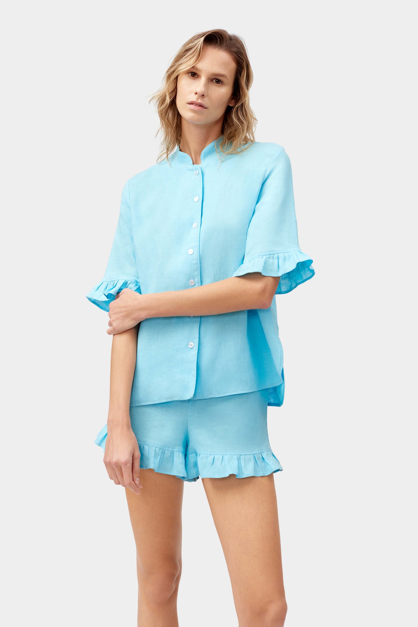 Linen Lounge Suit in Turquoise