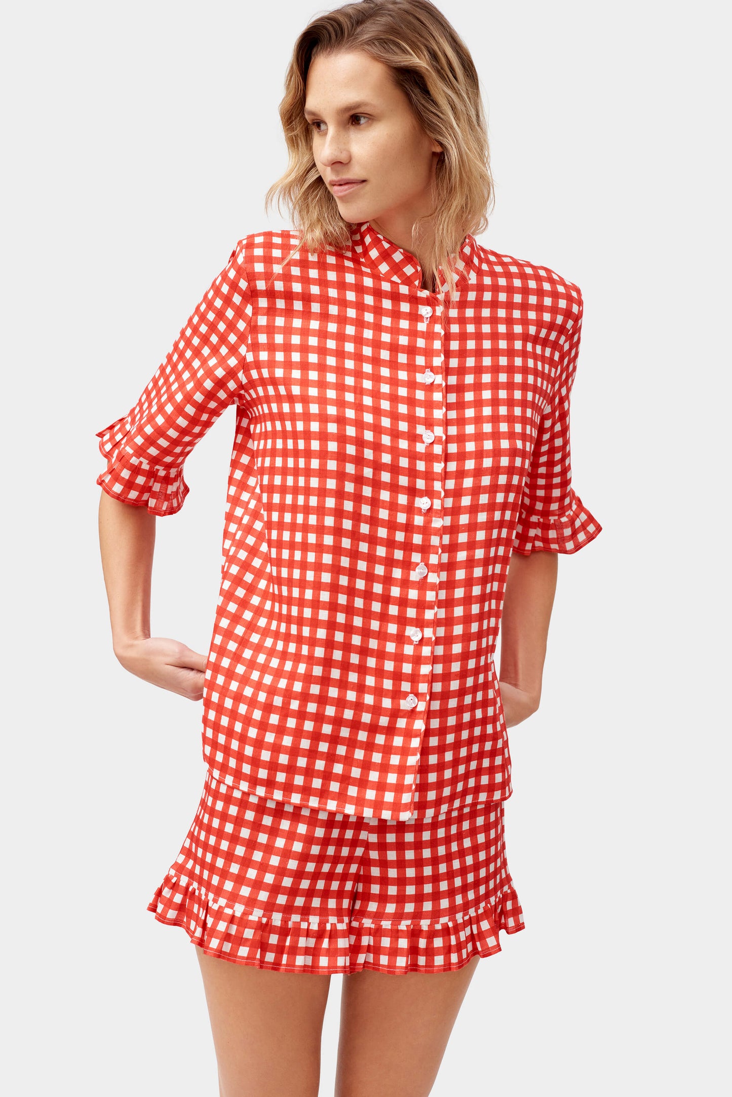 Linen Lounge Suit in Red Vichy