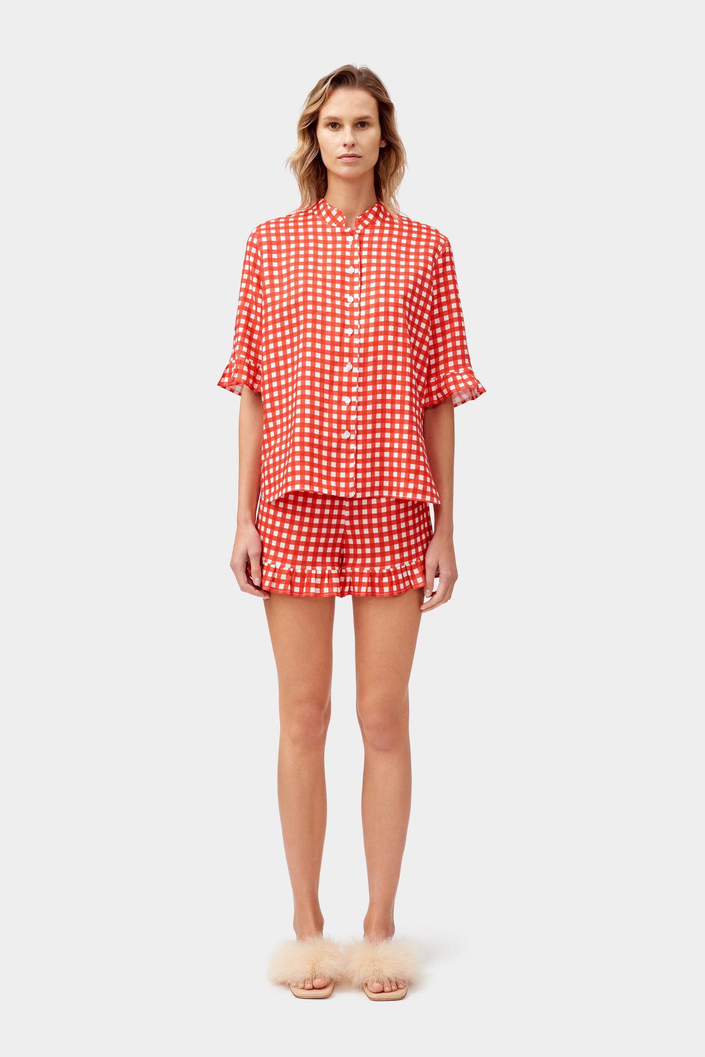 Linen Lounge Suit in Red Vichy