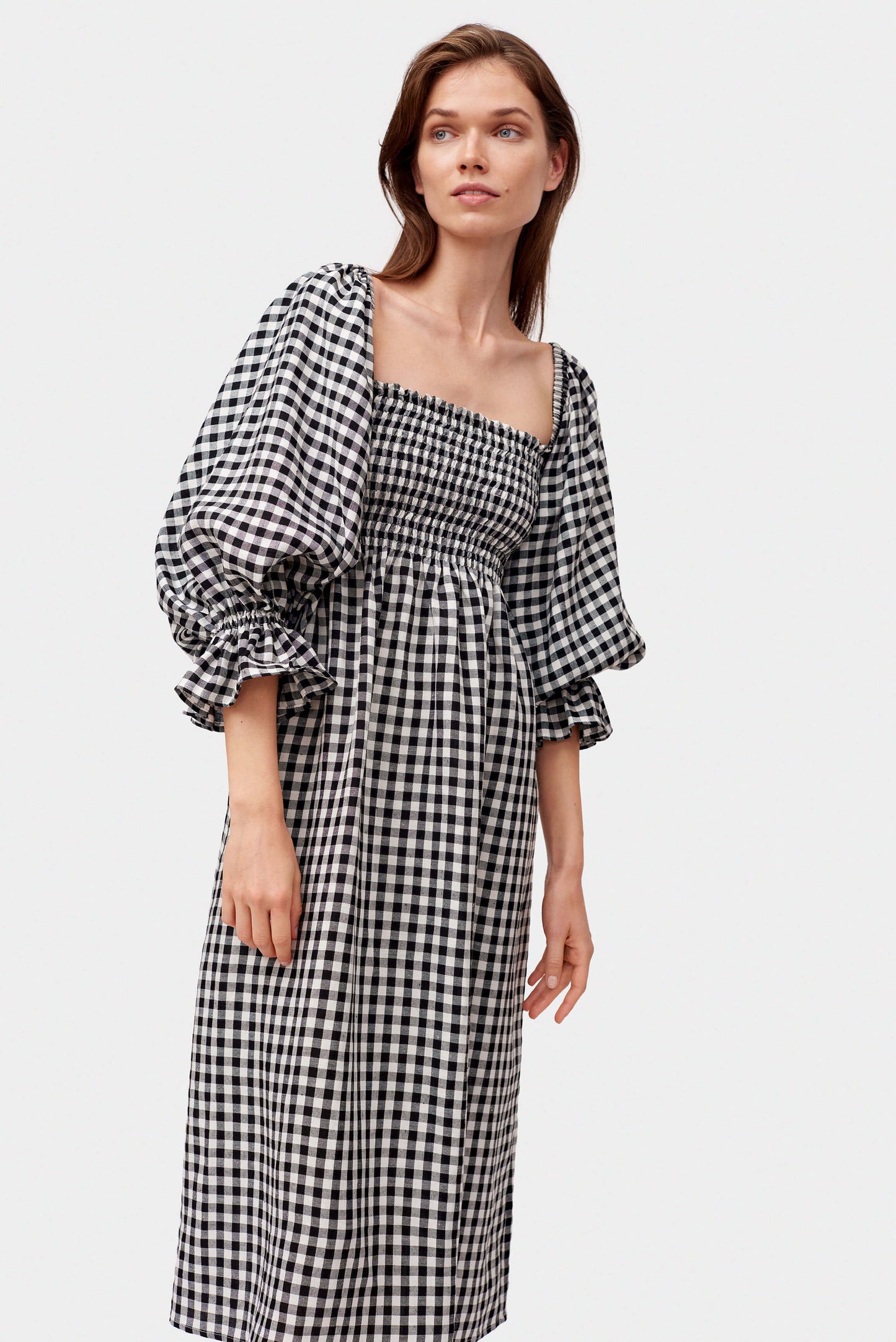 Atlanta Linen Dress in Black Vichy