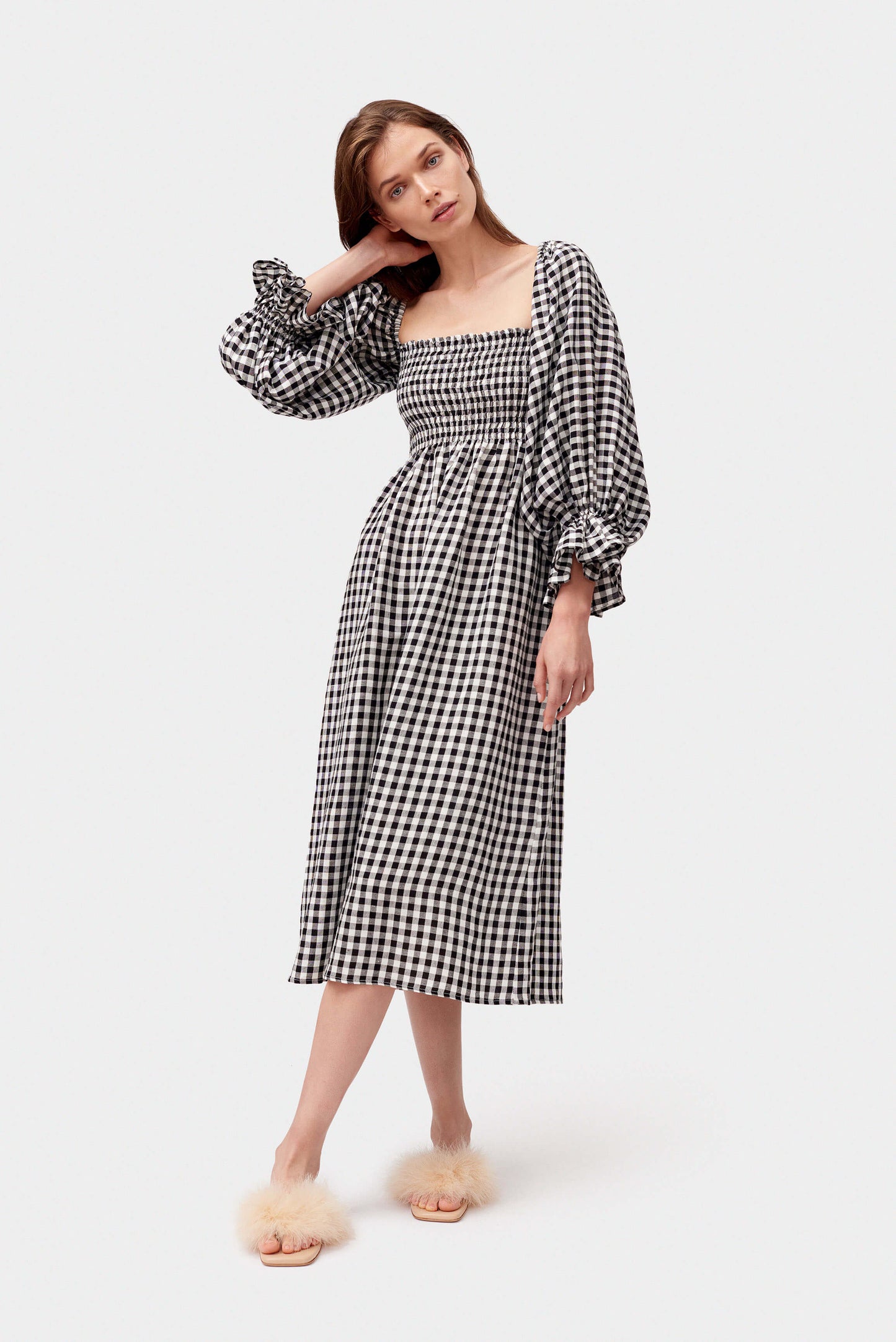 Atlanta Linen Dress in Black Vichy