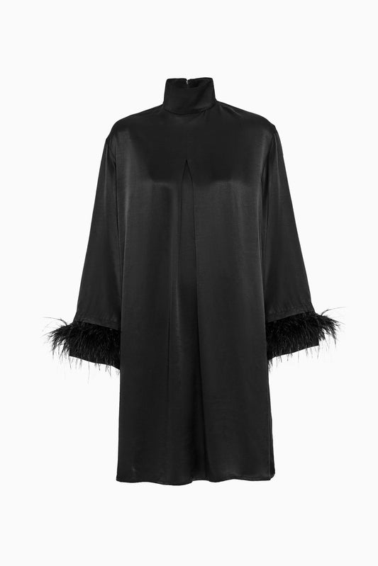 Party Shirt Dress with Detachable Feathers in Black